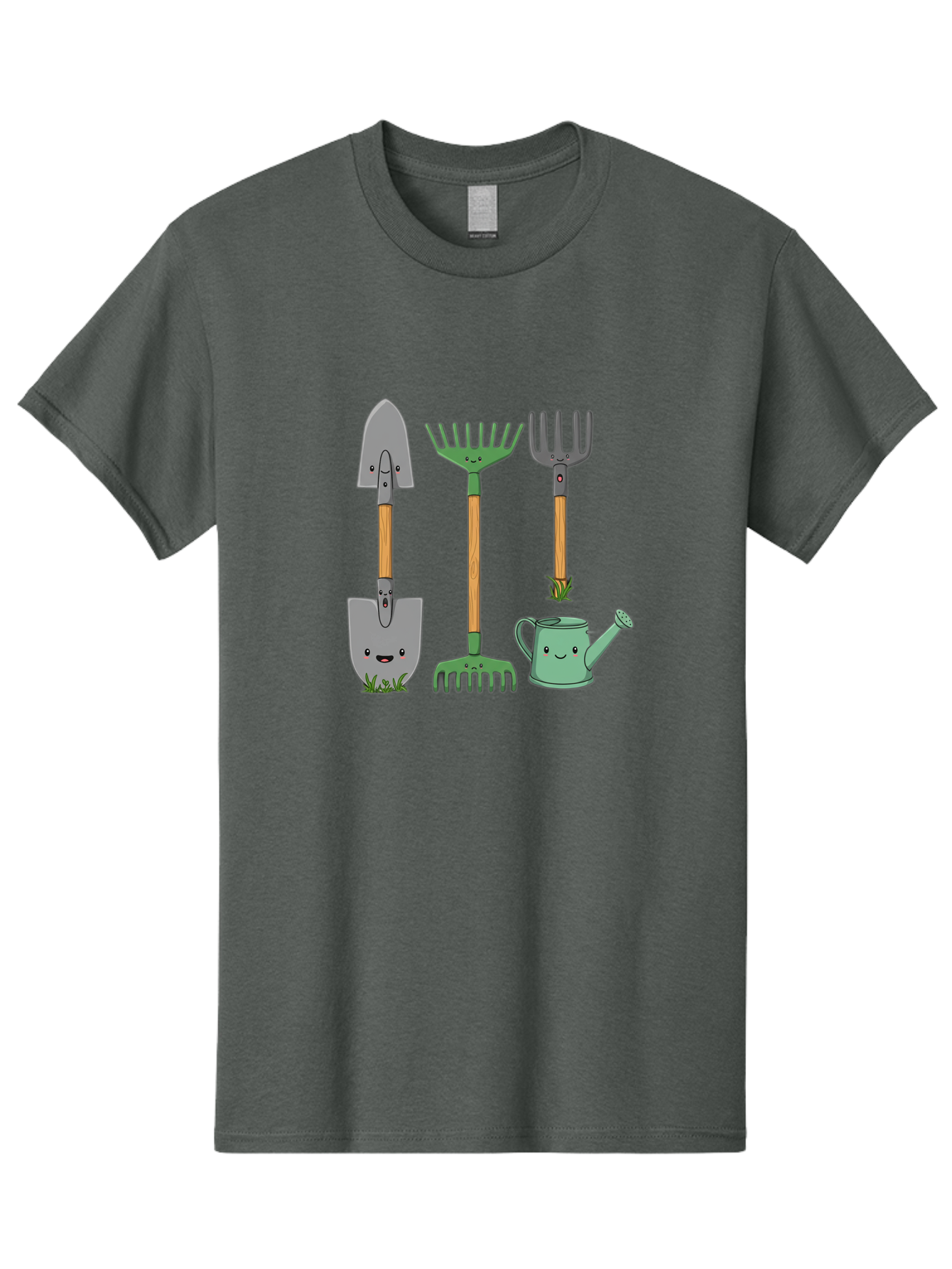 Garden-Tools Men'S Graphic Tee, 100% Cotton, Comfortable Casual Summer Wear, Machine Washable, Cartoon Gardening Tools, Shovel, Rake, Pitchfork, Watering Can, Gardening Supplies, Anthropomorphic Objects, Cartoon Characters, Garden Accessories, Baa711
