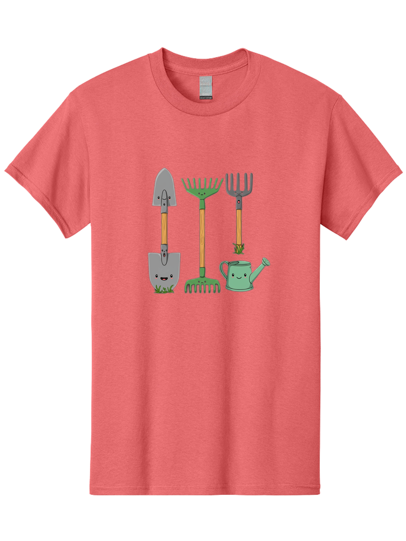 Garden-Tools Men'S Graphic Tee, 100% Cotton, Comfortable Casual Summer Wear, Machine Washable, Cartoon Gardening Tools, Shovel, Rake, Pitchfork, Watering Can, Gardening Supplies, Anthropomorphic Objects, Cartoon Characters, Garden Accessories, Baa711