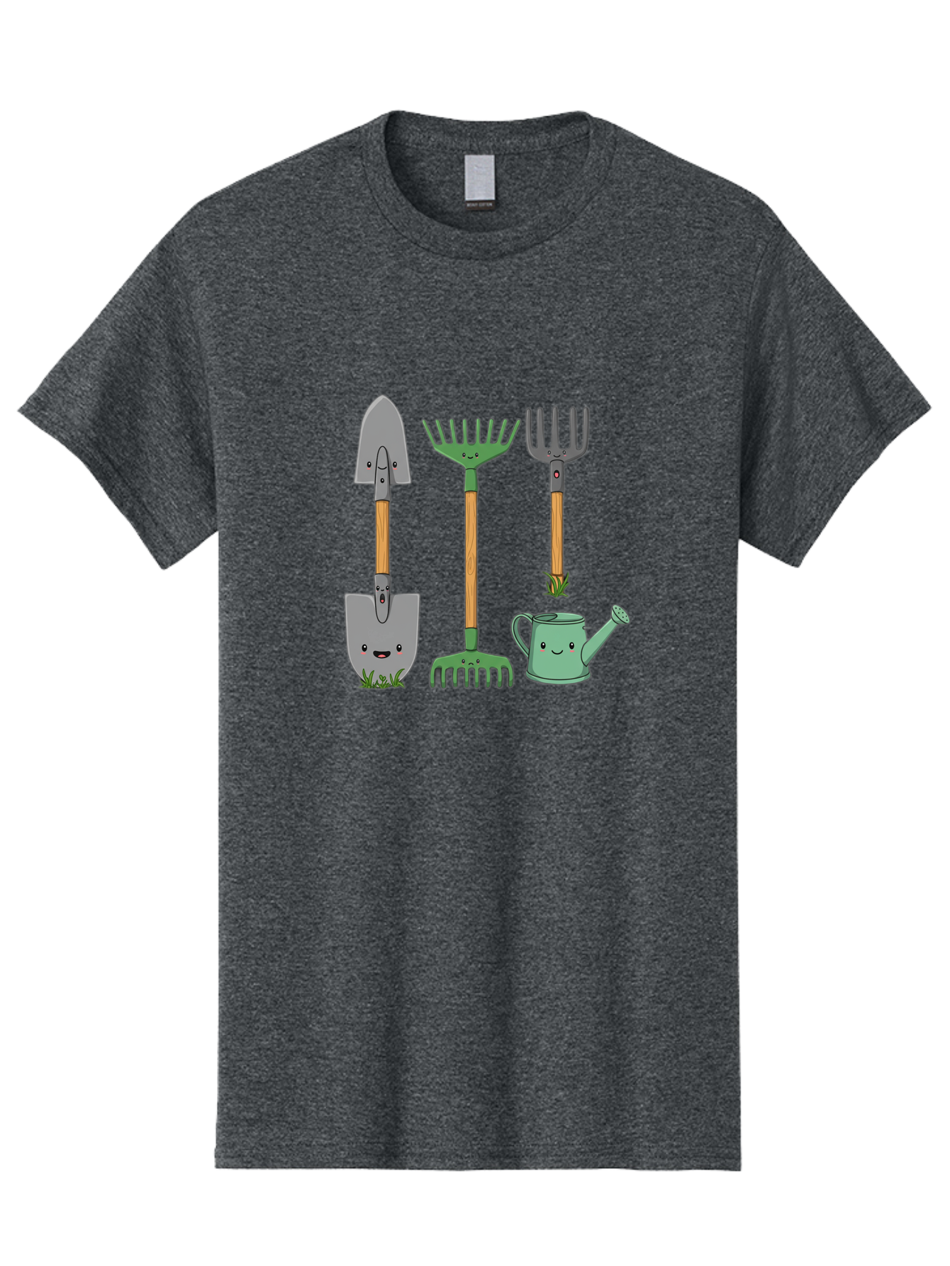 Garden-Tools Men'S Graphic Tee, 100% Cotton, Comfortable Casual Summer Wear, Machine Washable, Cartoon Gardening Tools, Shovel, Rake, Pitchfork, Watering Can, Gardening Supplies, Anthropomorphic Objects, Cartoon Characters, Garden Accessories, Baa711