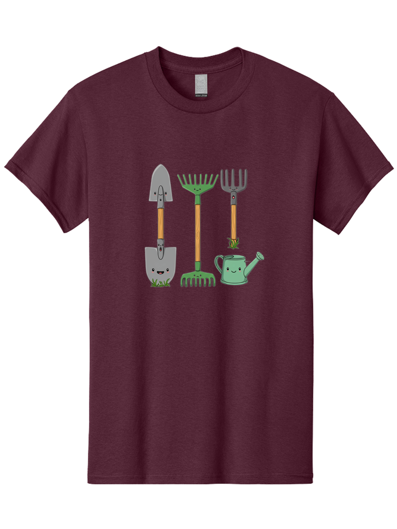 Garden-Tools Men'S Graphic Tee, 100% Cotton, Comfortable Casual Summer Wear, Machine Washable, Cartoon Gardening Tools, Shovel, Rake, Pitchfork, Watering Can, Gardening Supplies, Anthropomorphic Objects, Cartoon Characters, Garden Accessories, Baa711