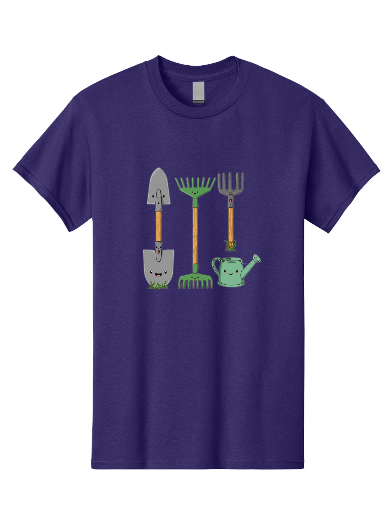 Garden-Tools Men'S Graphic Tee, 100% Cotton, Comfortable Casual Summer Wear, Machine Washable, Cartoon Gardening Tools, Shovel, Rake, Pitchfork, Watering Can, Gardening Supplies, Anthropomorphic Objects, Cartoon Characters, Garden Accessories, Baa711