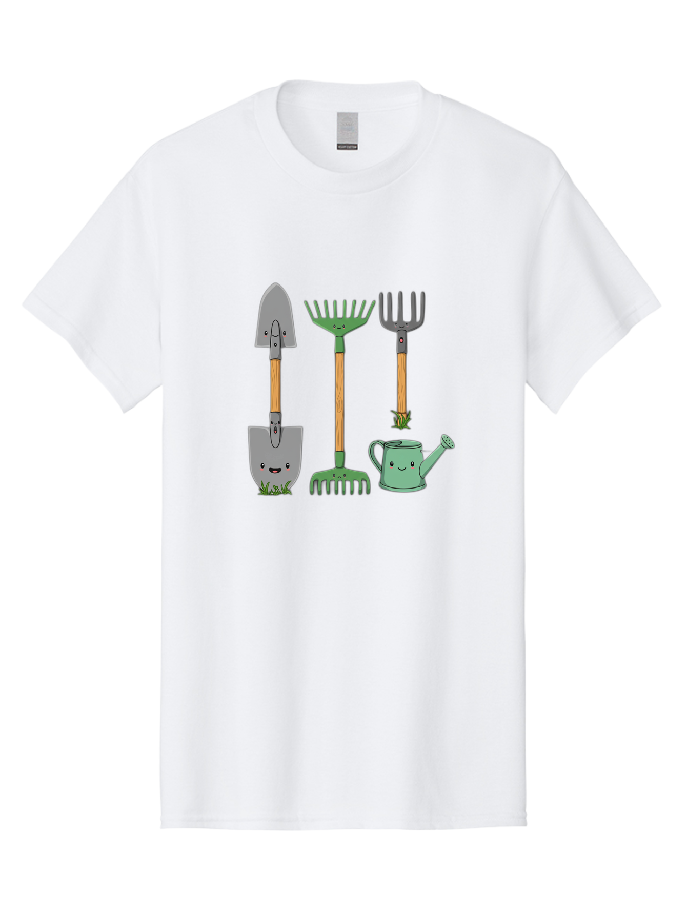 Garden-Tools Men'S Graphic Tee, 100% Cotton, Comfortable Casual Summer Wear, Machine Washable, Cartoon Gardening Tools, Shovel, Rake, Pitchfork, Watering Can, Gardening Supplies, Anthropomorphic Objects, Cartoon Characters, Garden Accessories, Baa711