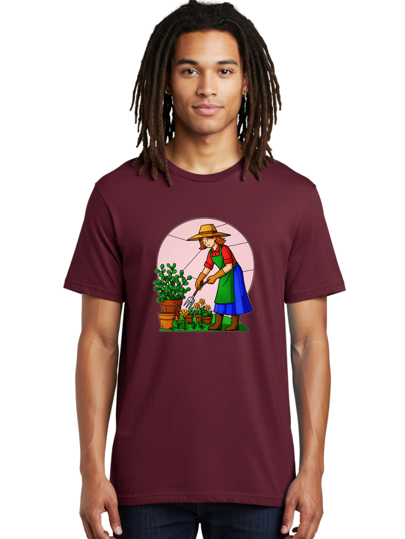 Gardener-Tending-Plants Men'S Graphic Tee, 100% Cotton, Comfortable Casual Summer Wear, Machine Washable, Gardening, Woman Gardening, Tending Potted Plants, Cactus, Flowers, Gardening Tools, Outdoor Activity, Nurturing Plants, Baa716