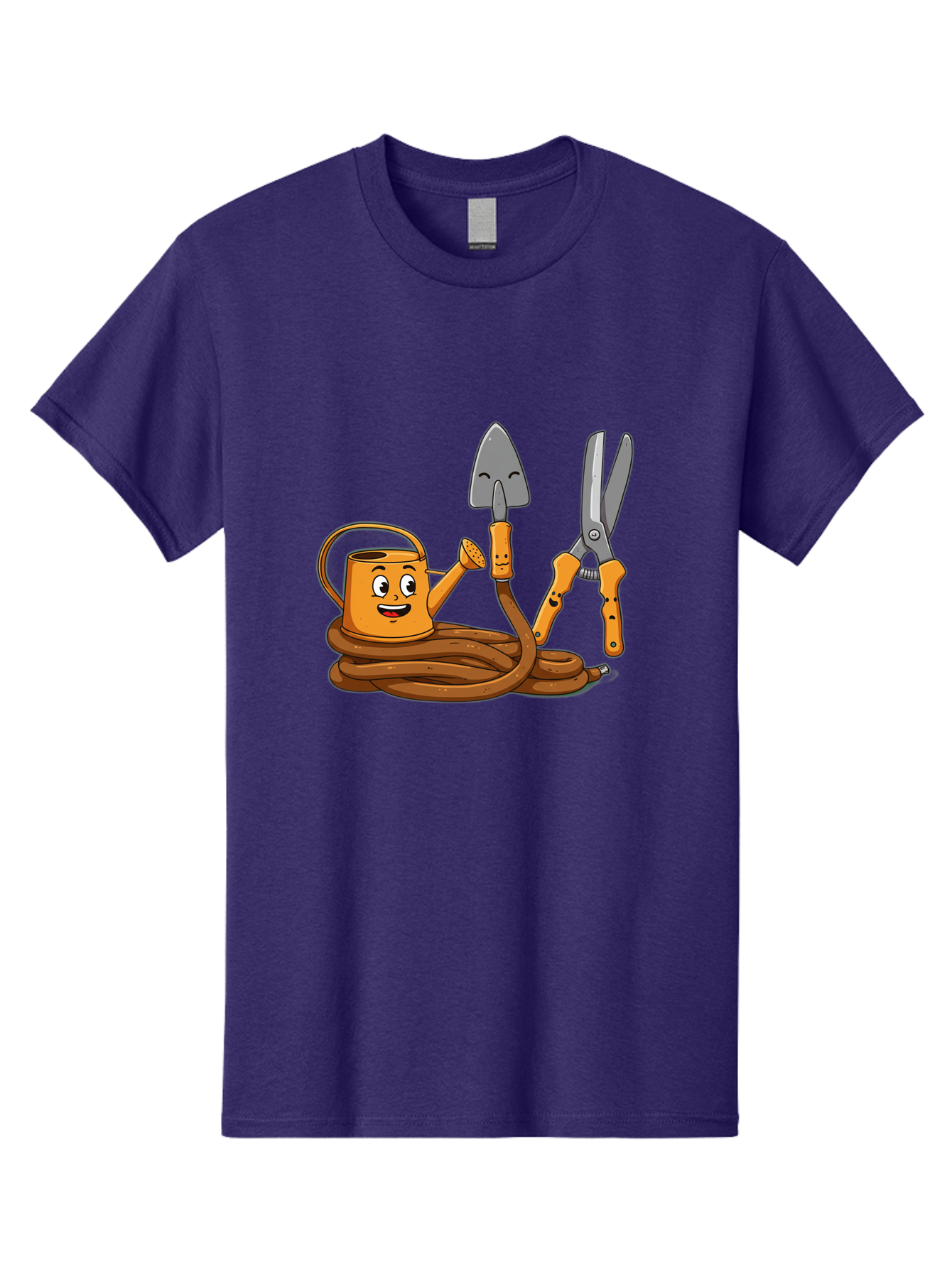Gardening-Tools-1 Men'S Graphic Tee, 100% Cotton, Comfortable Casual Summer Wear, Machine Washable, Cartoon Watering Can, Gardening Tools, Trowel, Pruning Shears, Hose, Gardening Supplies, Garden Accessories, Plant Care, Funny Character Baa721