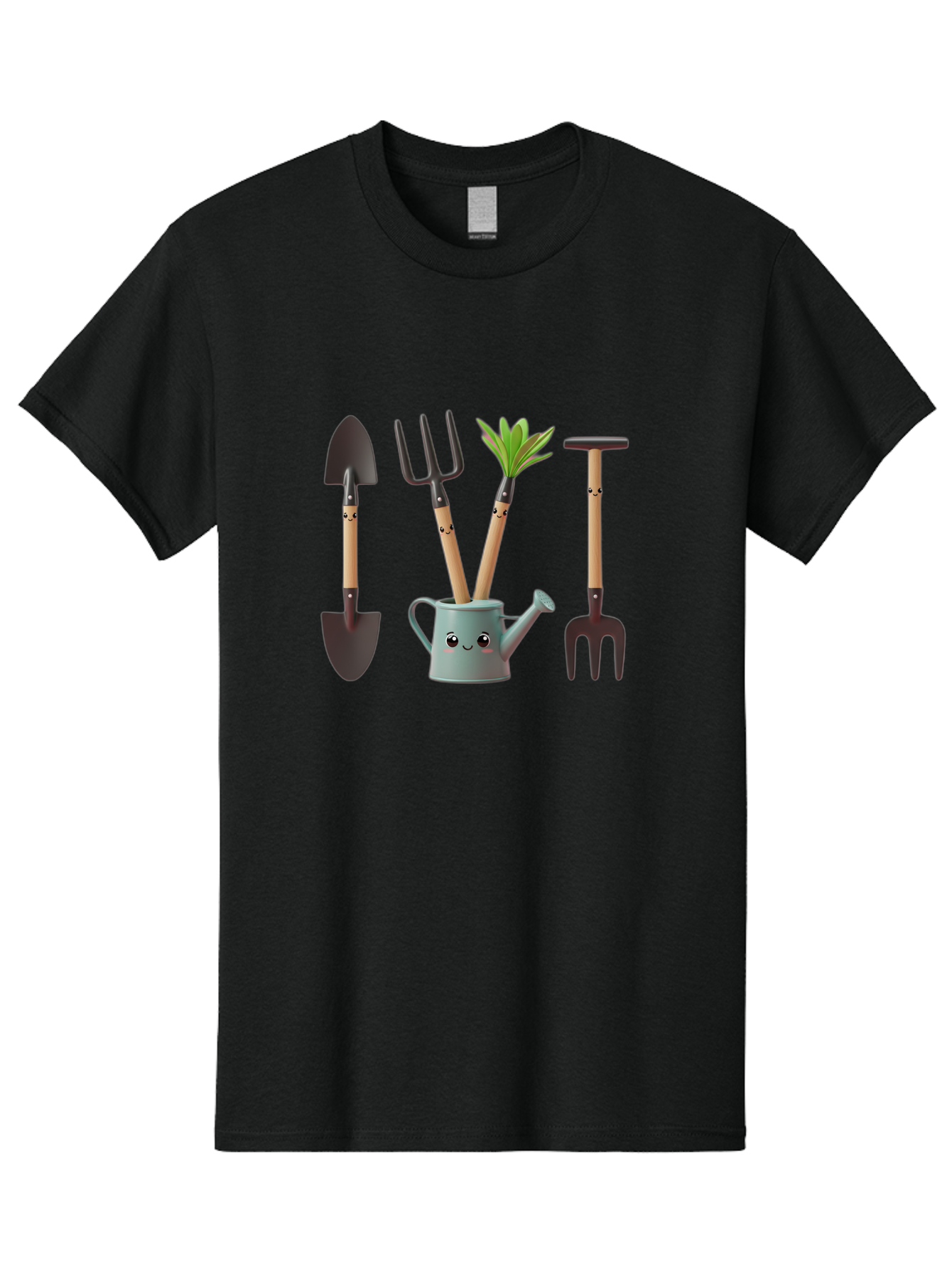 Gardening-Tools-2 Men'S Graphic Tee, 100% Cotton, Comfortable Casual Summer Wear, Machine Washable, Gardening Tools, Shovel, Pitchfork, Trowel, Garden Fork, Watering Can, Anthropomorphic, Gardening Accessories, Green Thumb Baa722