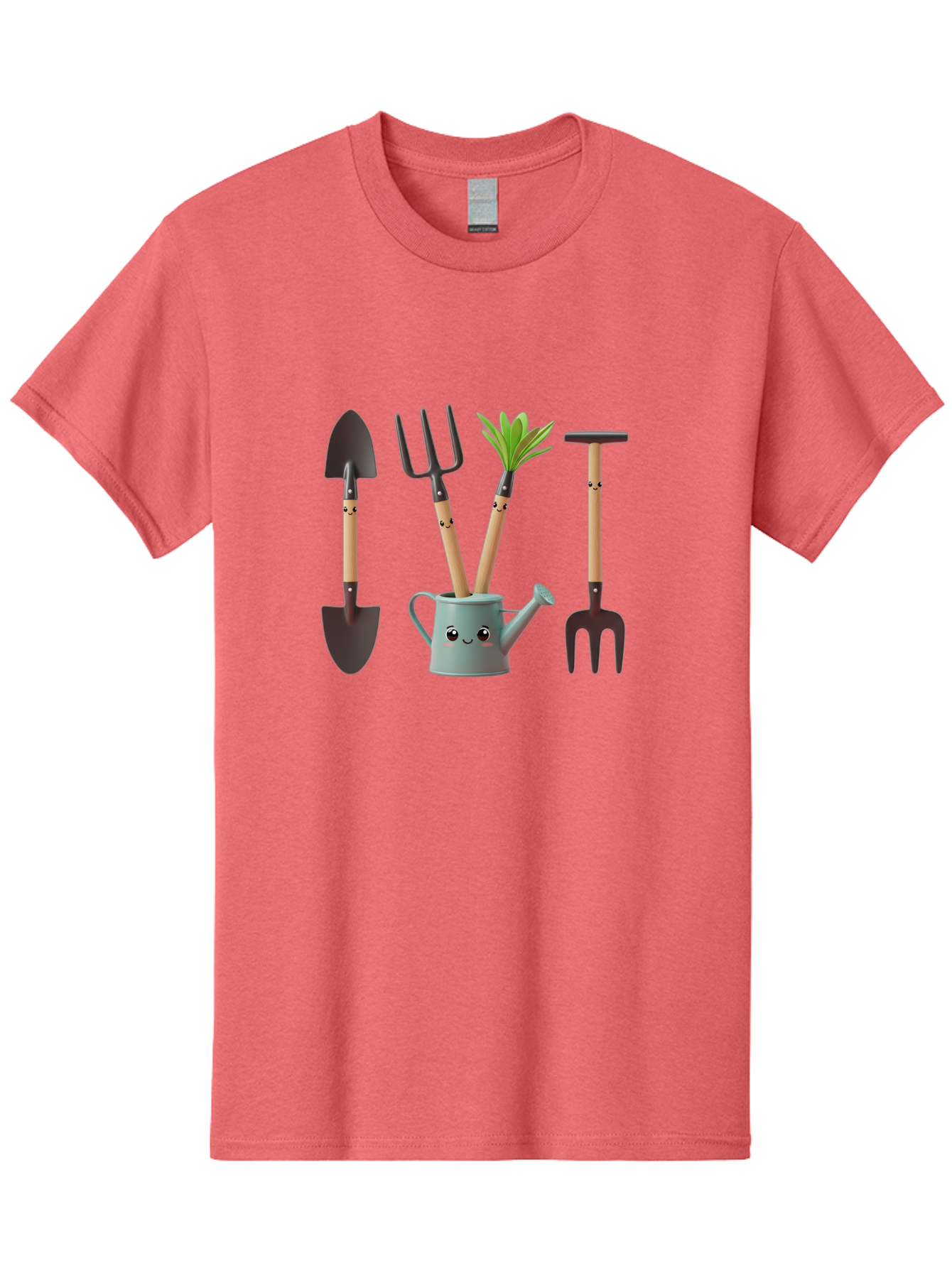 Gardening-Tools-2 Men'S Graphic Tee, 100% Cotton, Comfortable Casual Summer Wear, Machine Washable, Gardening Tools, Shovel, Pitchfork, Trowel, Garden Fork, Watering Can, Anthropomorphic, Gardening Accessories, Green Thumb Baa722