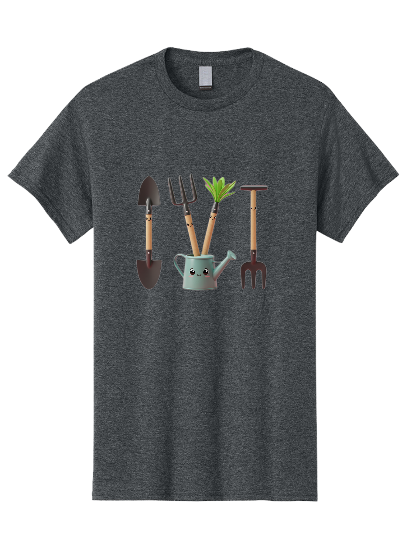 Gardening-Tools-2 Men'S Graphic Tee, 100% Cotton, Comfortable Casual Summer Wear, Machine Washable, Gardening Tools, Shovel, Pitchfork, Trowel, Garden Fork, Watering Can, Anthropomorphic, Gardening Accessories, Green Thumb Baa722