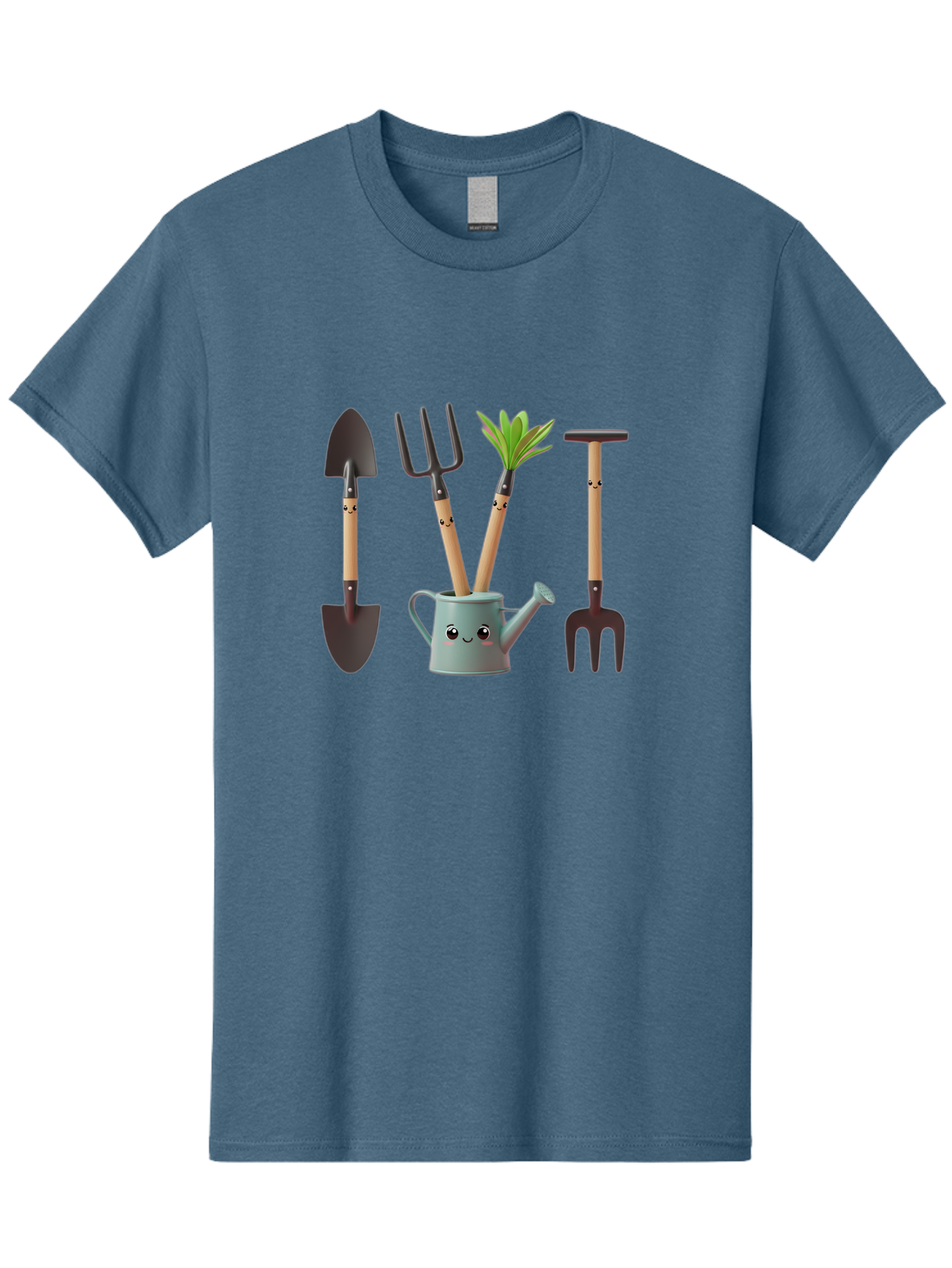 Gardening-Tools-2 Men'S Graphic Tee, 100% Cotton, Comfortable Casual Summer Wear, Machine Washable, Gardening Tools, Shovel, Pitchfork, Trowel, Garden Fork, Watering Can, Anthropomorphic, Gardening Accessories, Green Thumb Baa722