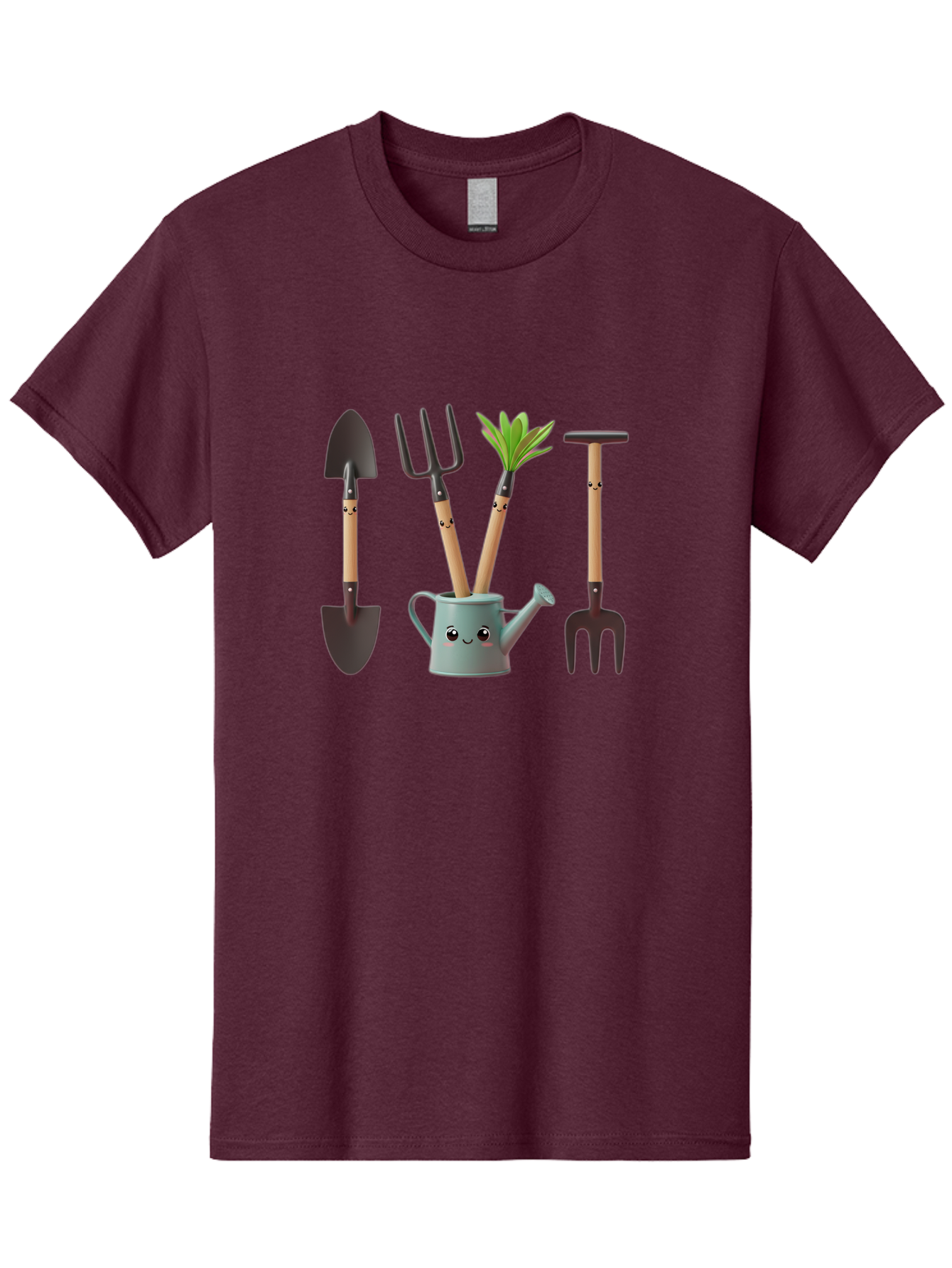 Gardening-Tools-2 Men'S Graphic Tee, 100% Cotton, Comfortable Casual Summer Wear, Machine Washable, Gardening Tools, Shovel, Pitchfork, Trowel, Garden Fork, Watering Can, Anthropomorphic, Gardening Accessories, Green Thumb Baa722