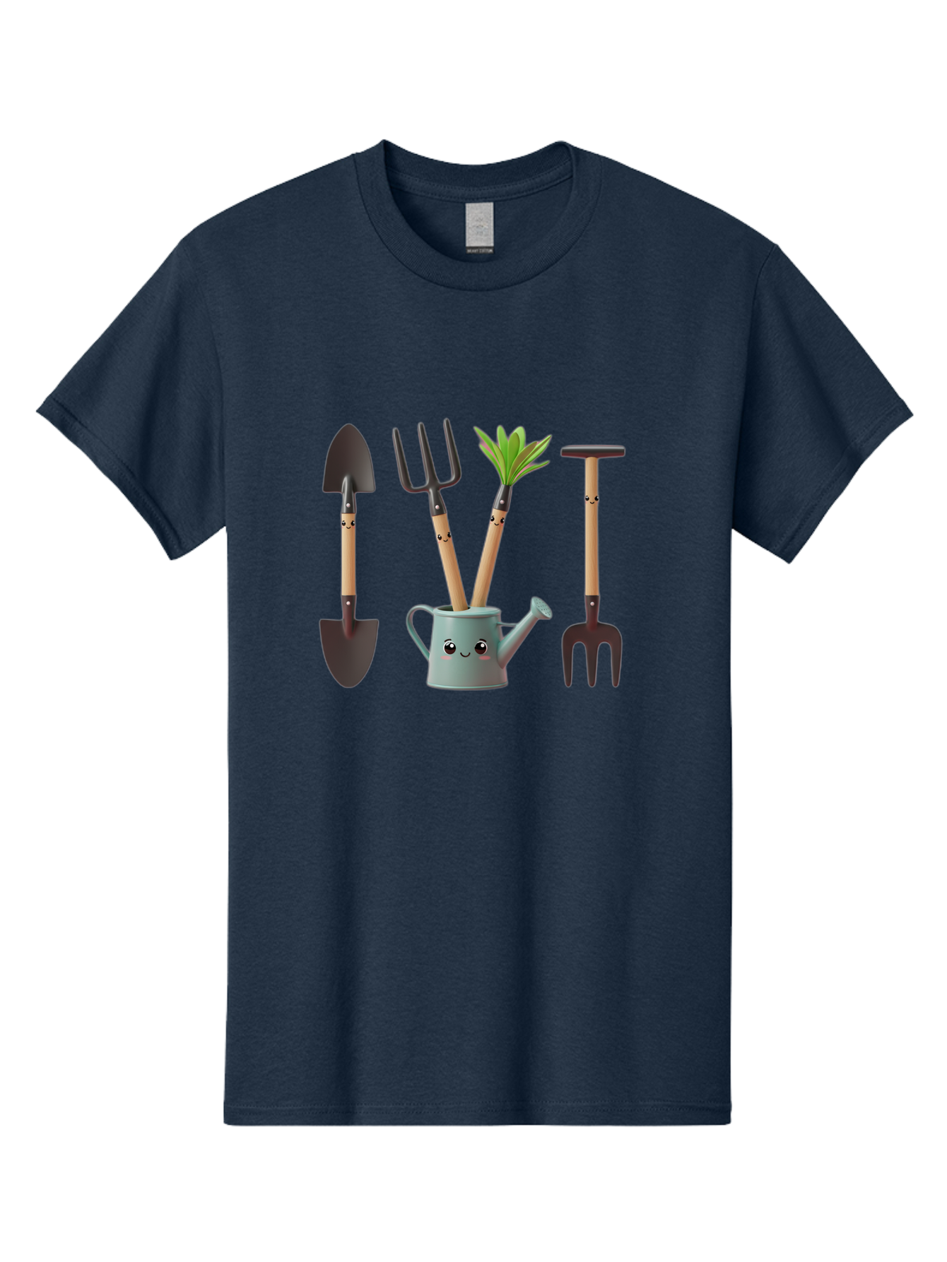 Gardening-Tools-2 Men'S Graphic Tee, 100% Cotton, Comfortable Casual Summer Wear, Machine Washable, Gardening Tools, Shovel, Pitchfork, Trowel, Garden Fork, Watering Can, Anthropomorphic, Gardening Accessories, Green Thumb Baa722