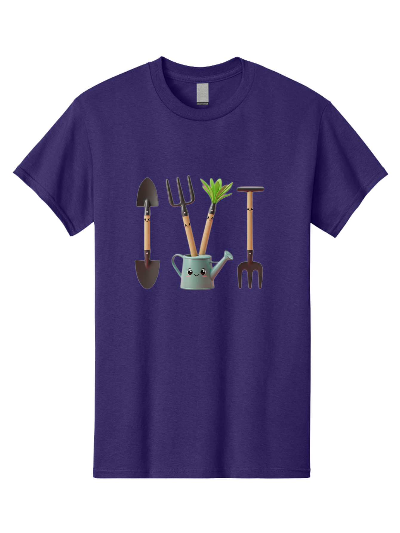 Gardening-Tools-2 Men'S Graphic Tee, 100% Cotton, Comfortable Casual Summer Wear, Machine Washable, Gardening Tools, Shovel, Pitchfork, Trowel, Garden Fork, Watering Can, Anthropomorphic, Gardening Accessories, Green Thumb Baa722