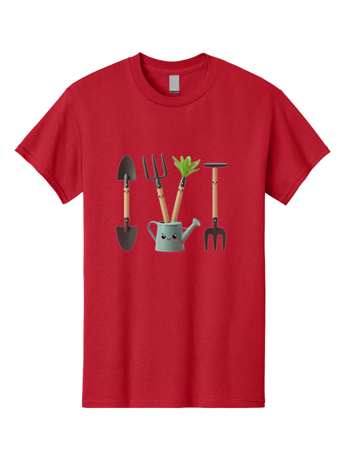 Gardening-Tools-2 Men'S Graphic Tee, 100% Cotton, Comfortable Casual Summer Wear, Machine Washable, Gardening Tools, Shovel, Pitchfork, Trowel, Garden Fork, Watering Can, Anthropomorphic, Gardening Accessories, Green Thumb Baa722