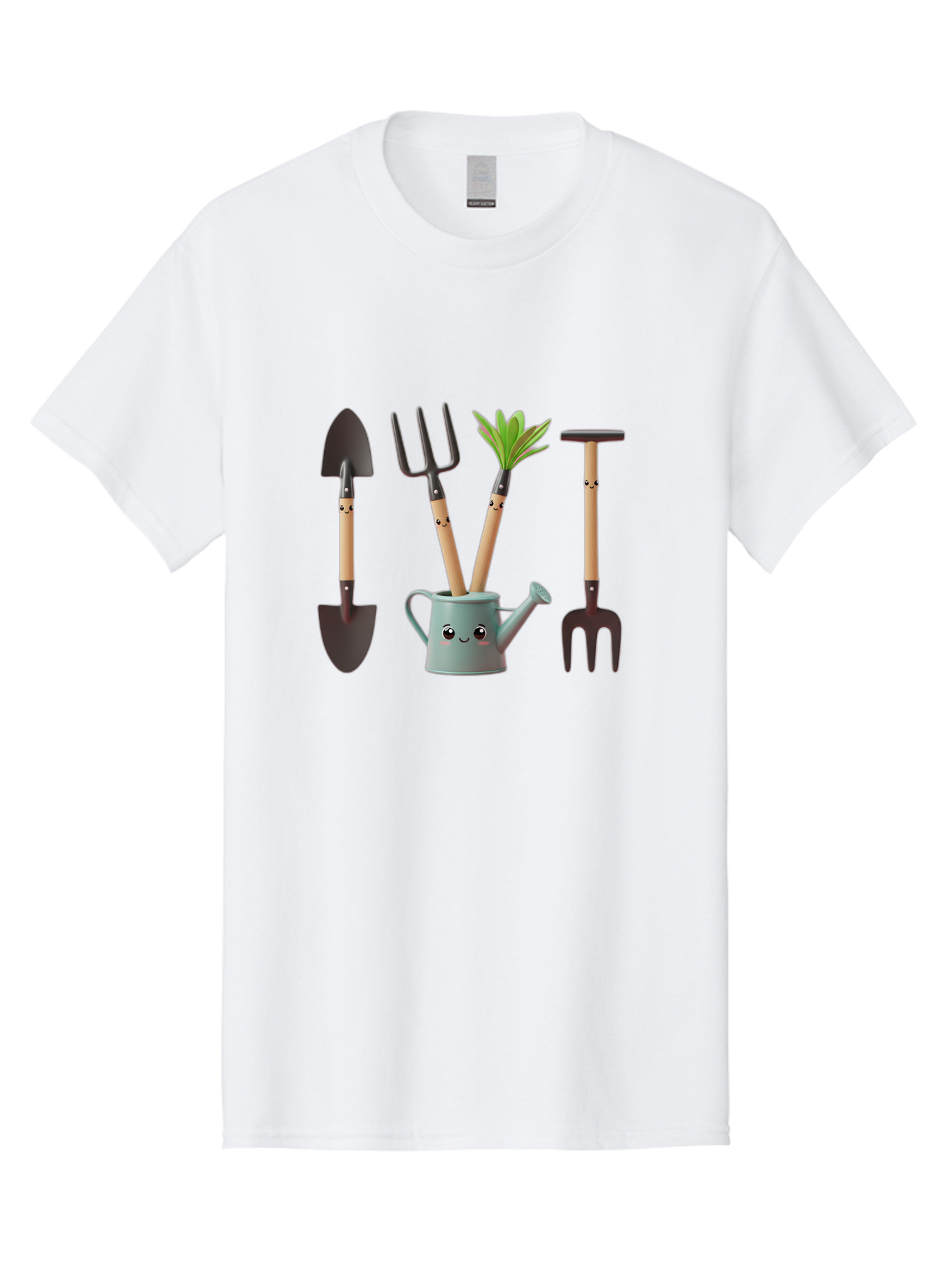 Gardening-Tools-2 Men'S Graphic Tee, 100% Cotton, Comfortable Casual Summer Wear, Machine Washable, Gardening Tools, Shovel, Pitchfork, Trowel, Garden Fork, Watering Can, Anthropomorphic, Gardening Accessories, Green Thumb Baa722
