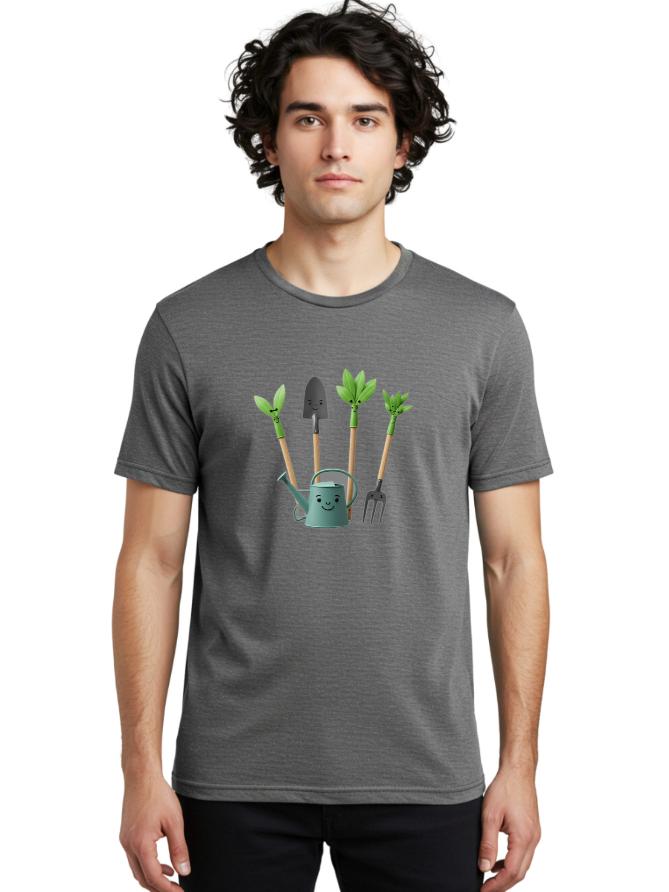 Gardening-Tools-3 Men'S Graphic Tee, 100% Cotton, Comfortable Casual Summer Wear, Machine Washable, Gardening Tools, Watering Can, Garden Shovel, Garden Pitchfork, Bamboo Shoots, Gardening Supplies, Gardening Accessories, Cartoon Gardening Baa723