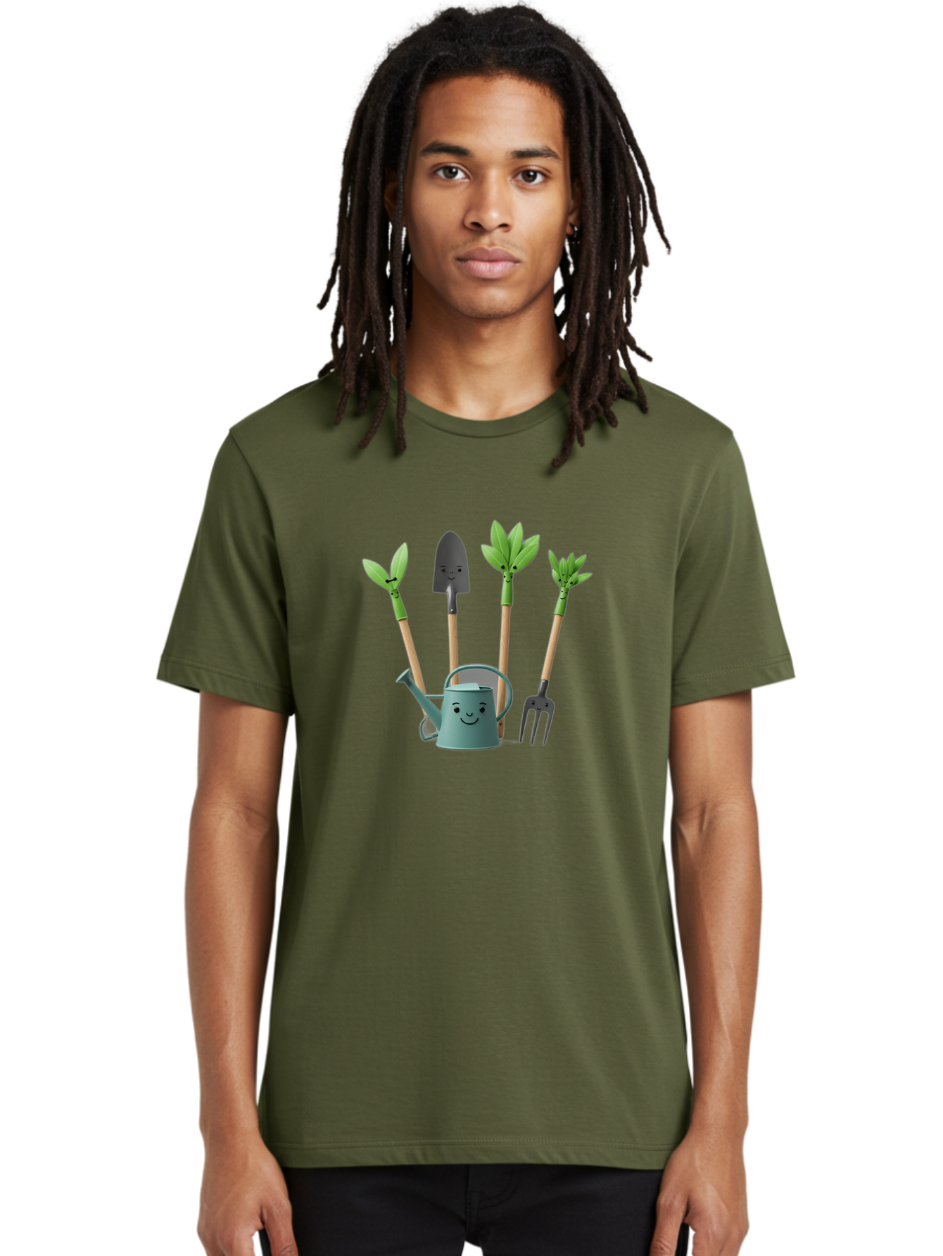 Gardening-Tools-3 Men'S Graphic Tee, 100% Cotton, Comfortable Casual Summer Wear, Machine Washable, Gardening Tools, Watering Can, Garden Shovel, Garden Pitchfork, Bamboo Shoots, Gardening Supplies, Gardening Accessories, Cartoon Gardening Baa723