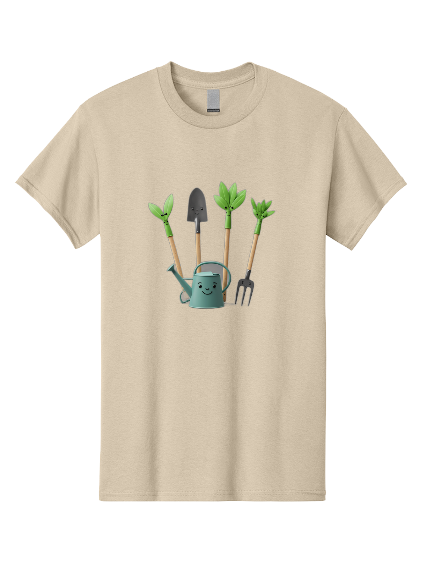 Gardening-Tools-3 Men'S Graphic Tee, 100% Cotton, Comfortable Casual Summer Wear, Machine Washable, Gardening Tools, Watering Can, Garden Shovel, Garden Pitchfork, Bamboo Shoots, Gardening Supplies, Gardening Accessories, Cartoon Gardening Baa723