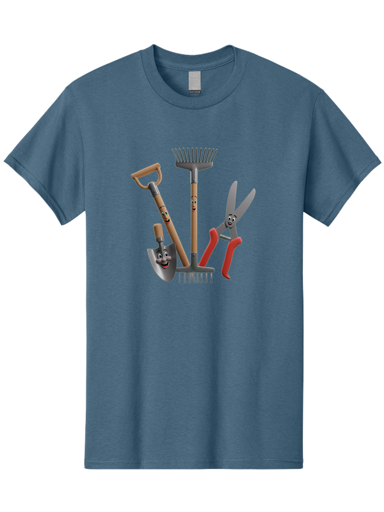Gardening-Tools-5 Men'S Graphic Tee, 100% Cotton, Comfortable Casual Summer Wear, Machine Washable, Gardening Tools, Shovel, Rake, Pruning Shears, Anthropomorphic, Cartoon-Style, Gardening Equipment, Outdoor Gear, Friendly Tools Baa725