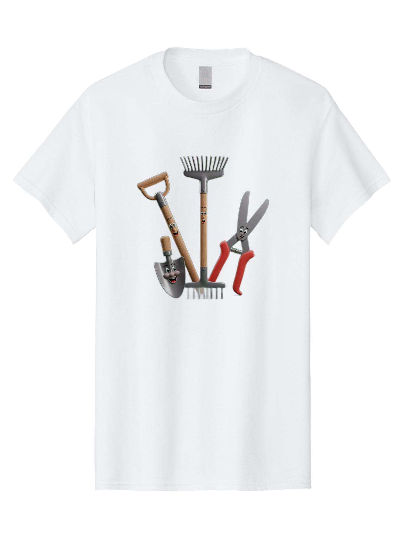 Gardening-Tools-5 Men'S Graphic Tee, 100% Cotton, Comfortable Casual Summer Wear, Machine Washable, Gardening Tools, Shovel, Rake, Pruning Shears, Anthropomorphic, Cartoon-Style, Gardening Equipment, Outdoor Gear, Friendly Tools Baa725