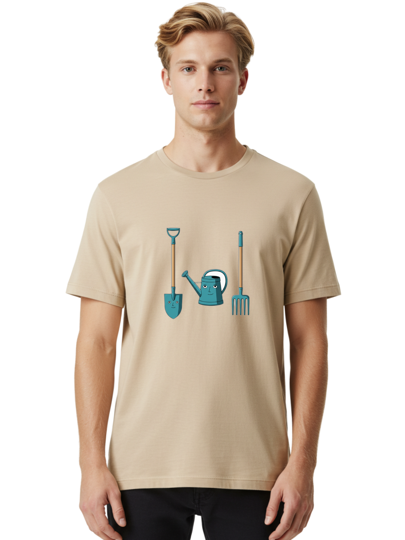 Gardening-Tools-6 Men'S Graphic Tee, 100% Cotton, Comfortable Casual Summer Wear, Machine Washable, Shovel, Watering Can, Pitchfork, Gardening Tools, Cartoon Characters, Garden Supplies, Gardening Equipment, Nursery Tools, Yard Work Baa726
