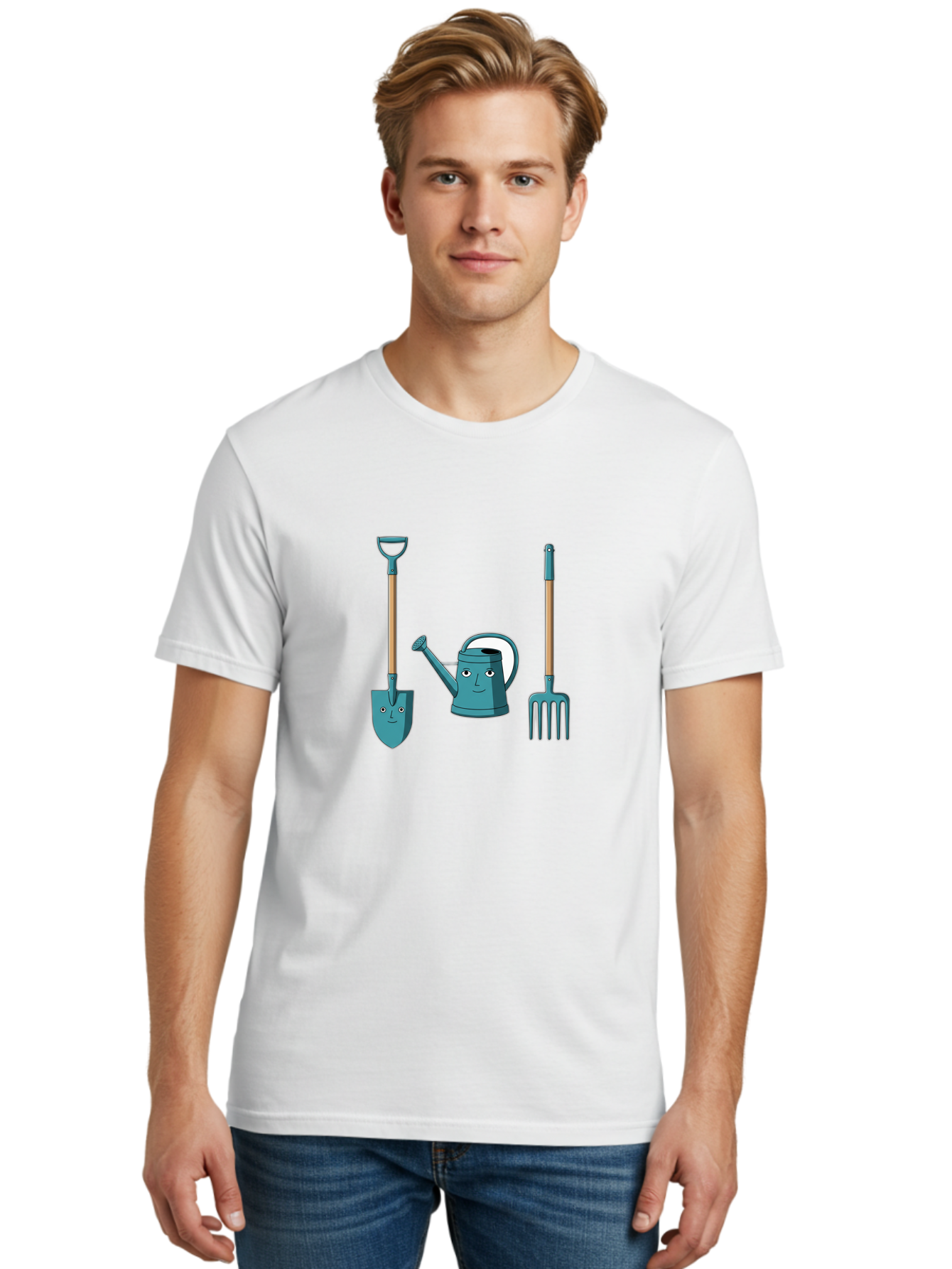 Gardening-Tools-6 Men'S Graphic Tee, 100% Cotton, Comfortable Casual Summer Wear, Machine Washable, Shovel, Watering Can, Pitchfork, Gardening Tools, Cartoon Characters, Garden Supplies, Gardening Equipment, Nursery Tools, Yard Work Baa726