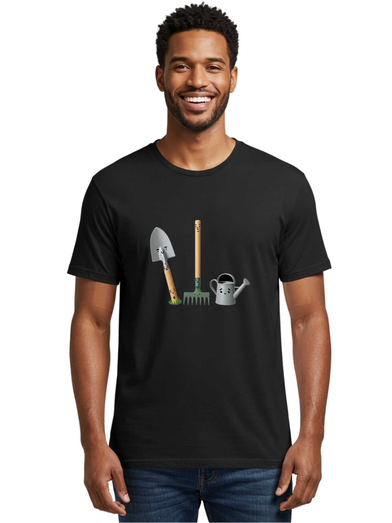 Gardening-Tools-7 Men'S Graphic Tee, 100% Cotton, Comfortable Casual Summer Wear, Machine Washable, Gardening Shovel, Garden Fork, Watering Can, Gardening Equipment, Friendly Tools, Anthropomorphic Objects, Nursery Supplies, Baa727