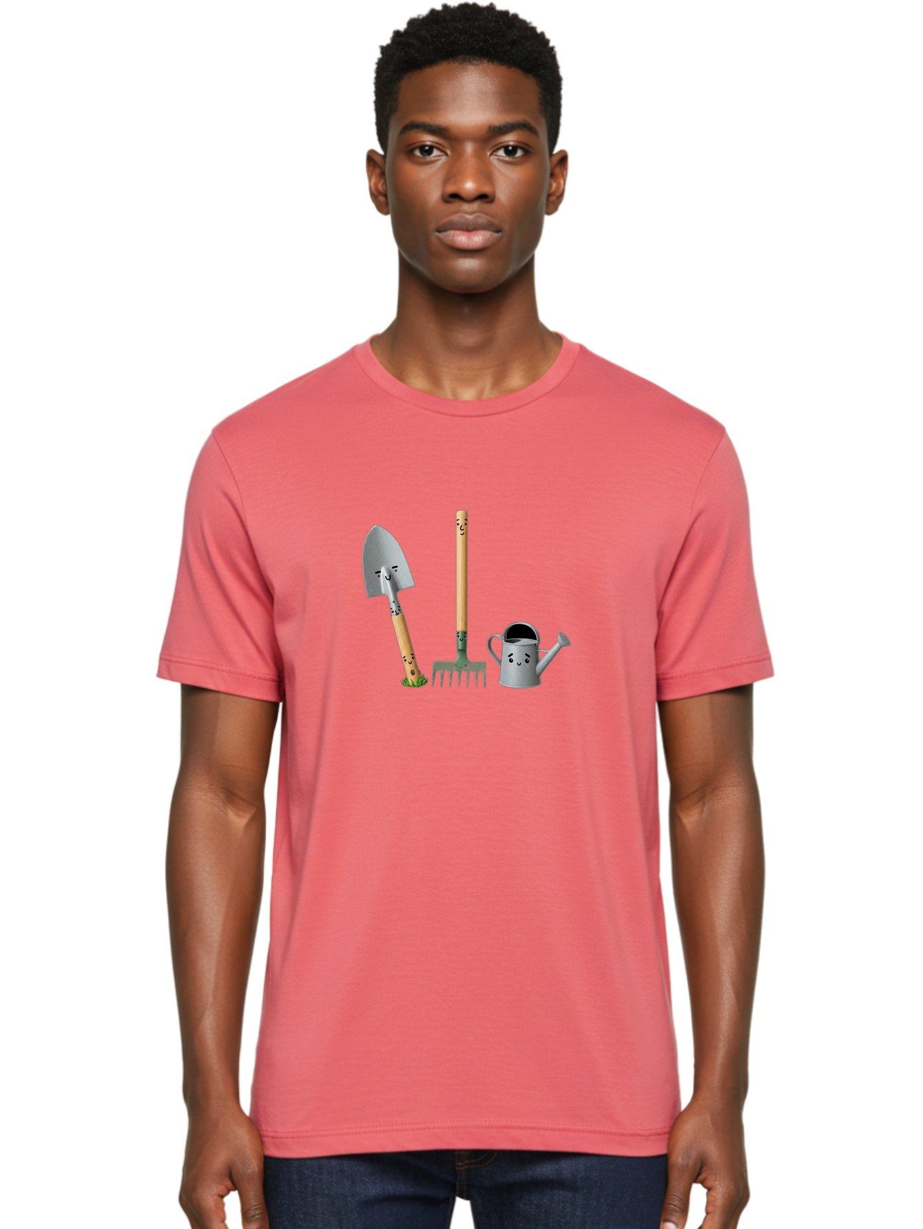 Gardening-Tools-7 Men'S Graphic Tee, 100% Cotton, Comfortable Casual Summer Wear, Machine Washable, Gardening Shovel, Garden Fork, Watering Can, Gardening Equipment, Friendly Tools, Anthropomorphic Objects, Nursery Supplies, Baa727