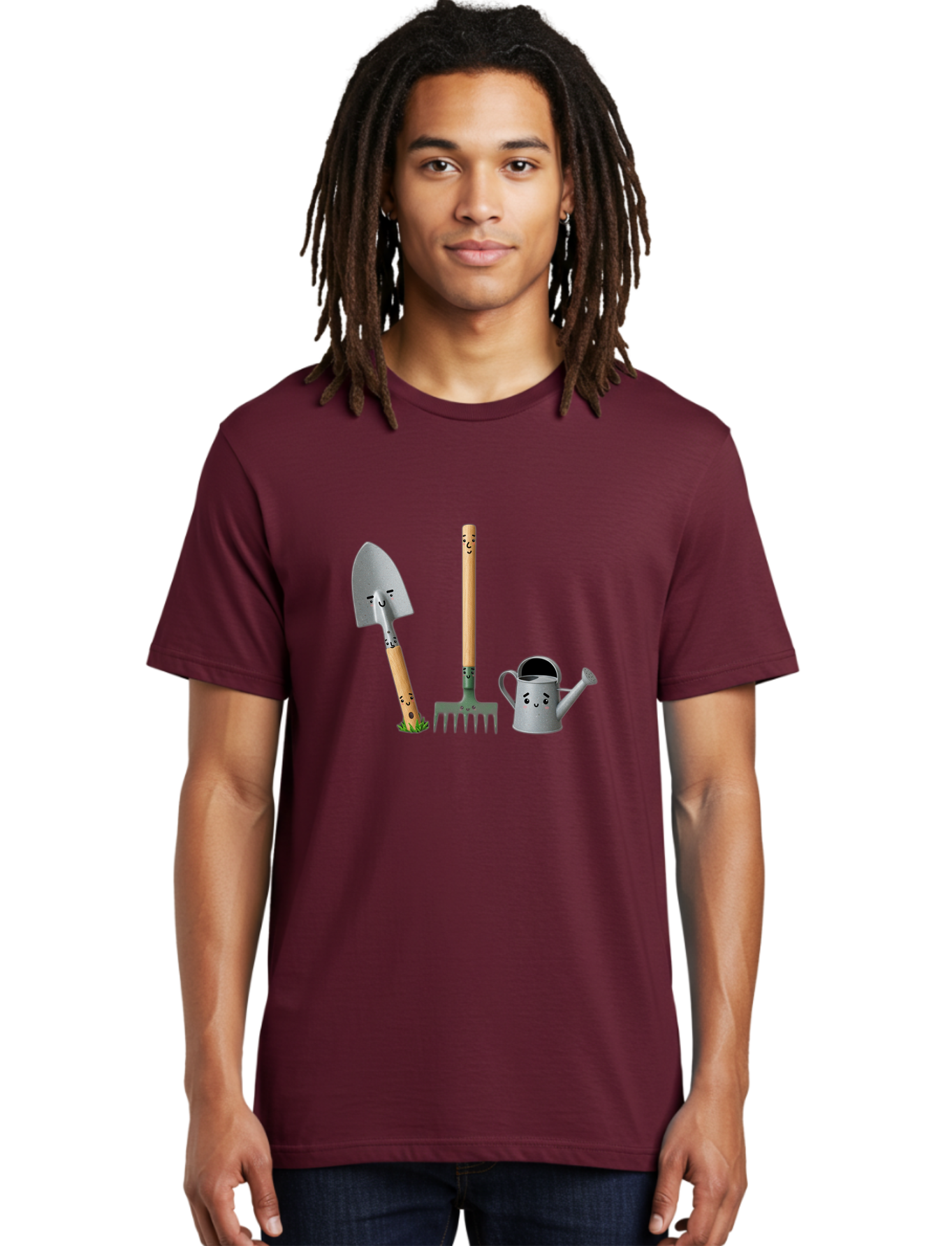 Gardening-Tools-7 Men'S Graphic Tee, 100% Cotton, Comfortable Casual Summer Wear, Machine Washable, Gardening Shovel, Garden Fork, Watering Can, Gardening Equipment, Friendly Tools, Anthropomorphic Objects, Nursery Supplies, Baa727