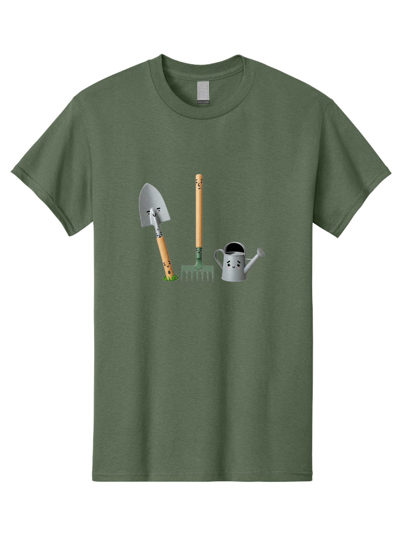 Gardening-Tools-7 Men'S Graphic Tee, 100% Cotton, Comfortable Casual Summer Wear, Machine Washable, Gardening Shovel, Garden Fork, Watering Can, Gardening Equipment, Friendly Tools, Anthropomorphic Objects, Nursery Supplies, Baa727