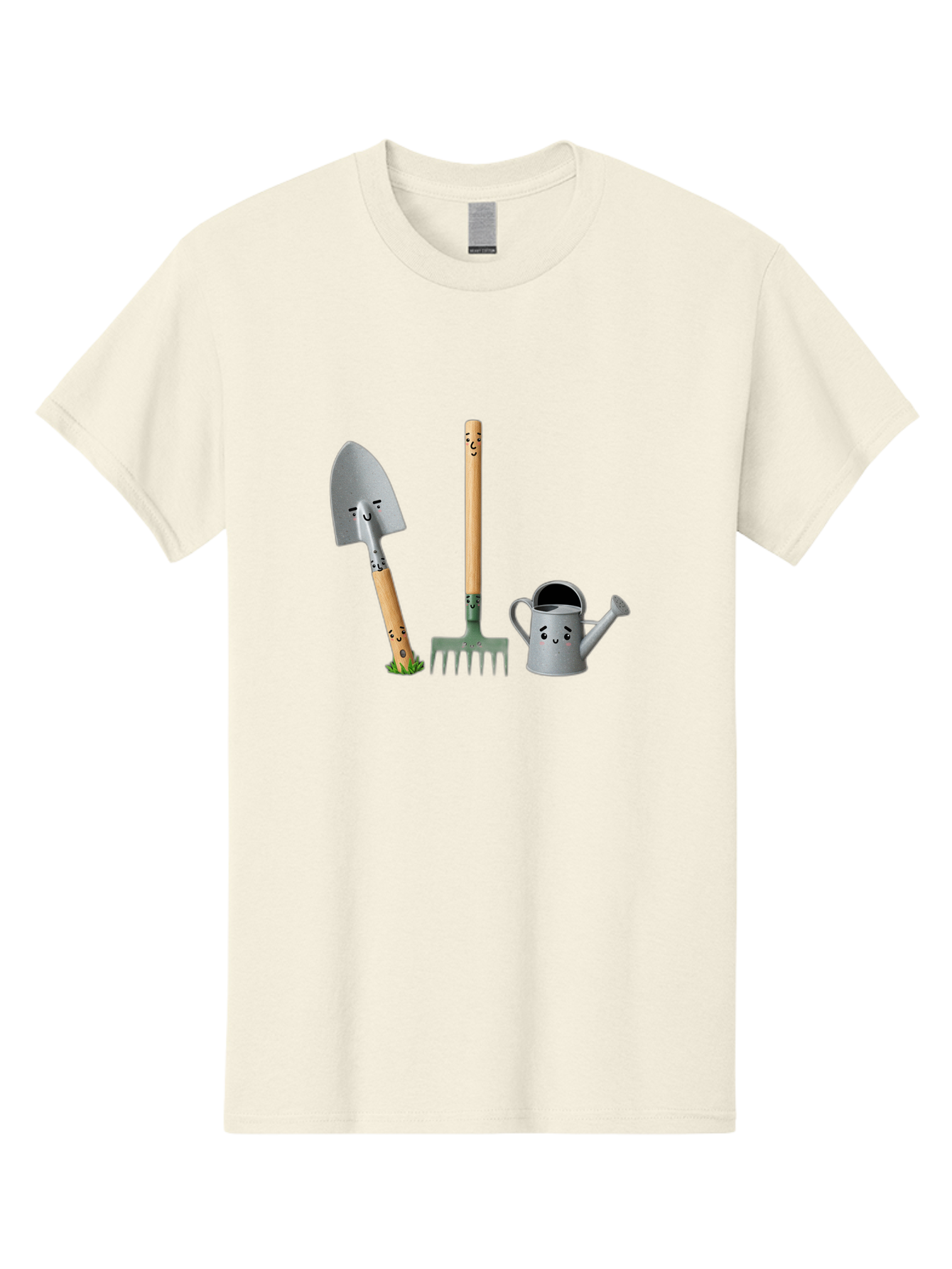 Gardening-Tools-7 Men'S Graphic Tee, 100% Cotton, Comfortable Casual Summer Wear, Machine Washable, Gardening Shovel, Garden Fork, Watering Can, Gardening Equipment, Friendly Tools, Anthropomorphic Objects, Nursery Supplies, Baa727
