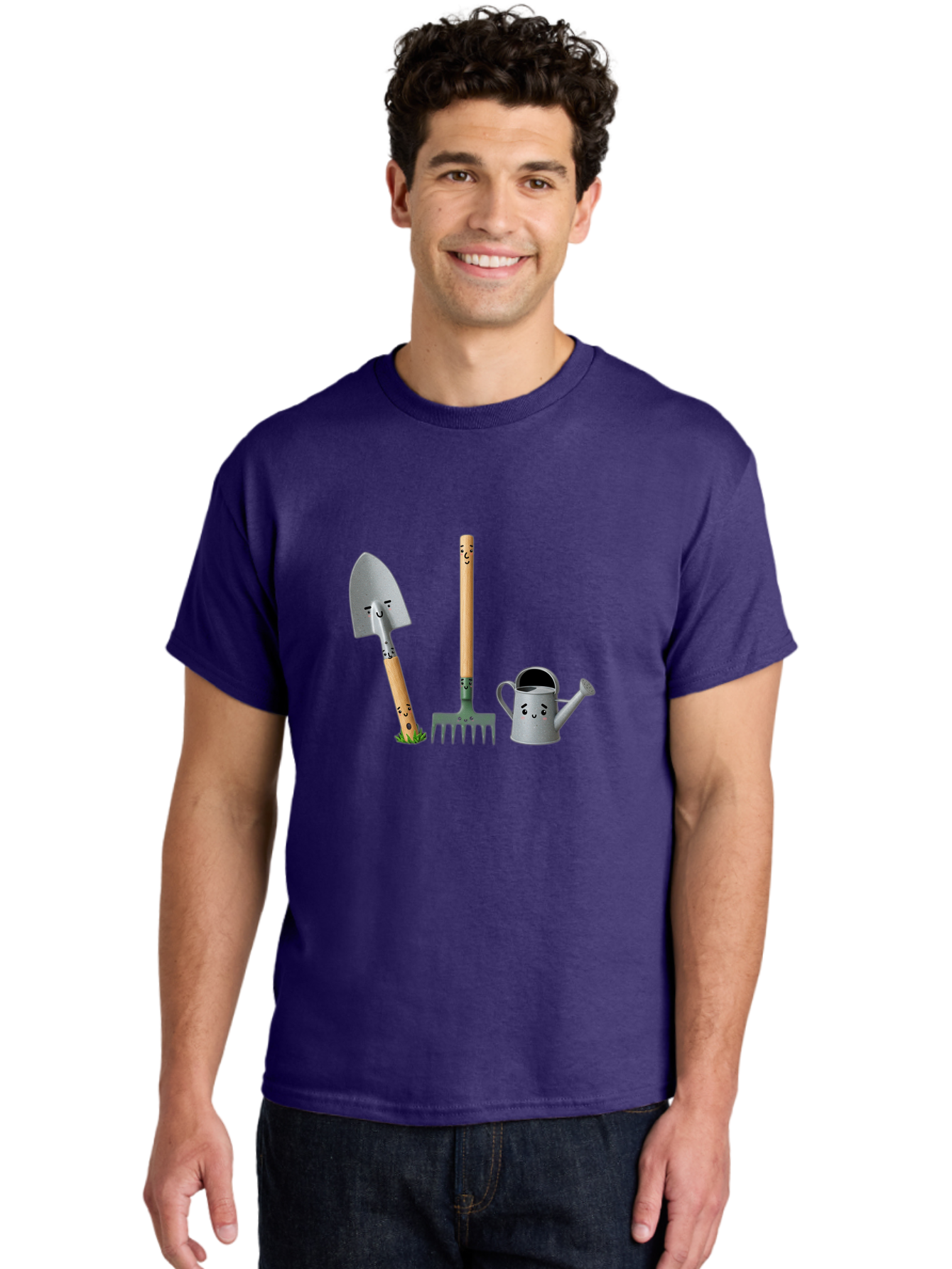 Gardening-Tools-7 Men'S Graphic Tee, 100% Cotton, Comfortable Casual Summer Wear, Machine Washable, Gardening Shovel, Garden Fork, Watering Can, Gardening Equipment, Friendly Tools, Anthropomorphic Objects, Nursery Supplies, Baa727