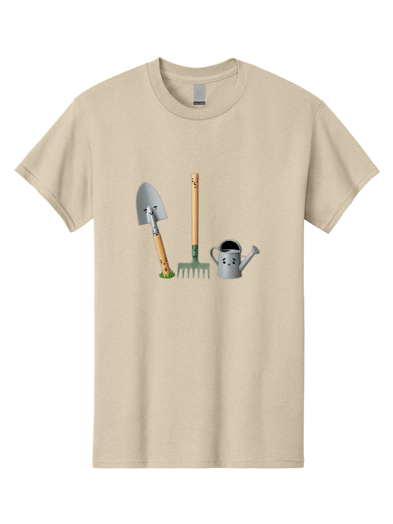 Gardening-Tools-7 Men'S Graphic Tee, 100% Cotton, Comfortable Casual Summer Wear, Machine Washable, Gardening Shovel, Garden Fork, Watering Can, Gardening Equipment, Friendly Tools, Anthropomorphic Objects, Nursery Supplies, Baa727