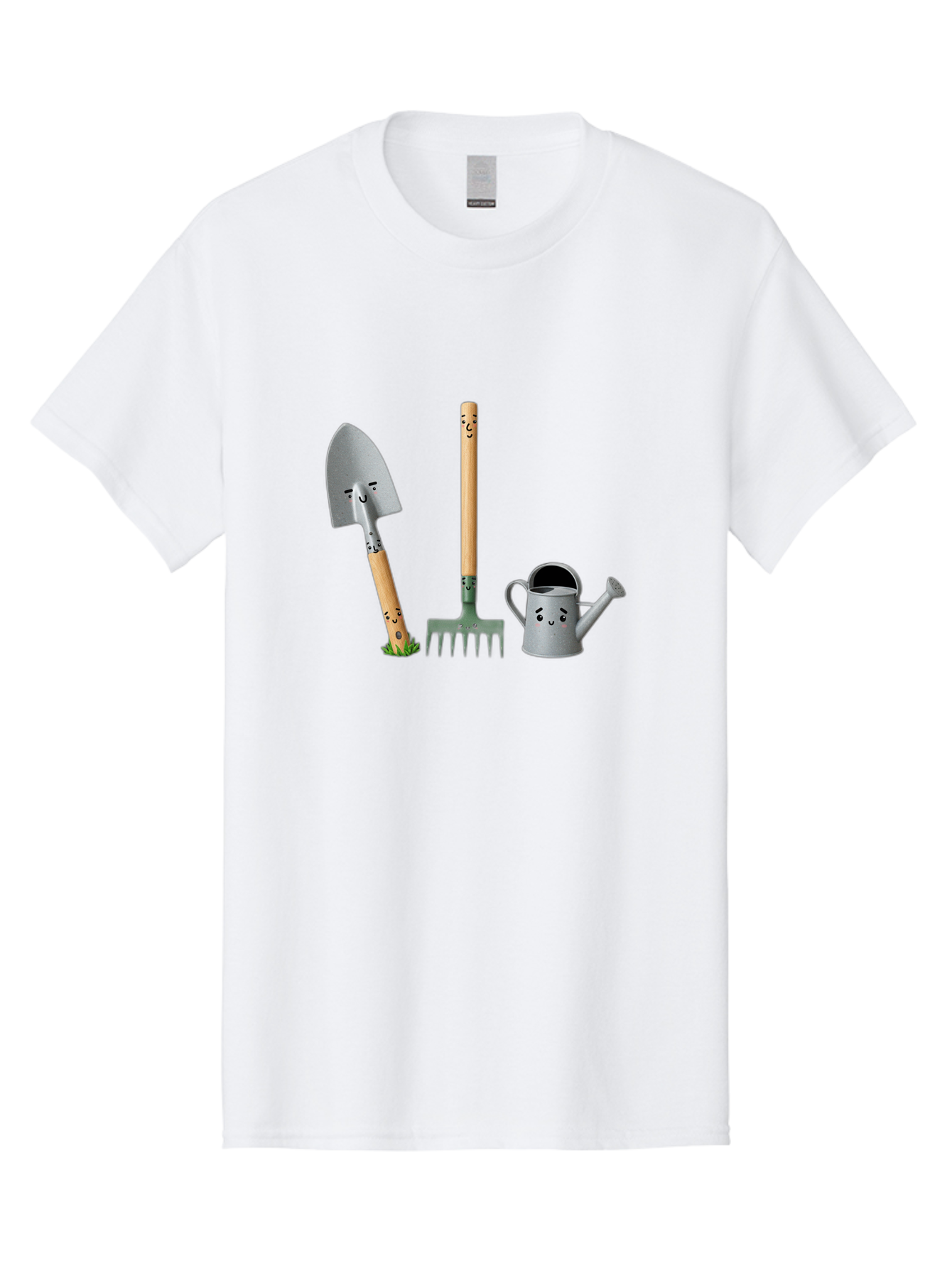 Gardening-Tools-7 Men'S Graphic Tee, 100% Cotton, Comfortable Casual Summer Wear, Machine Washable, Gardening Shovel, Garden Fork, Watering Can, Gardening Equipment, Friendly Tools, Anthropomorphic Objects, Nursery Supplies, Baa727