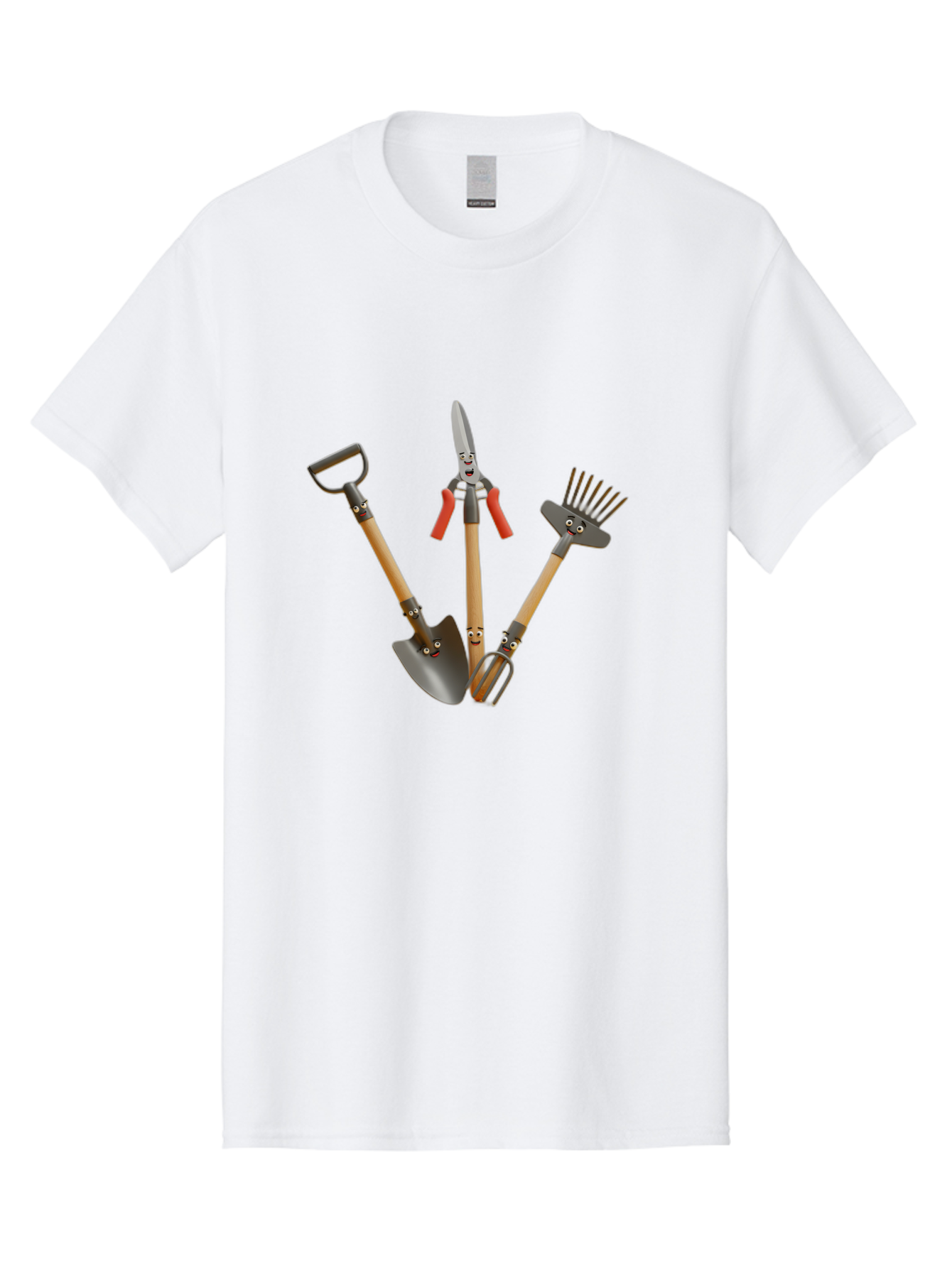 Gardening-Tools-8 Men'S Graphic Tee, 100% Cotton, Comfortable Casual Summer Wear, Machine Washable, Gardening Tools, Shovel, Rake, Cultivator, Anthropomorphic Gardening Tools, Gardening Equipment, Cartoonish Gardening, Funny Gardening Tools, Baa728