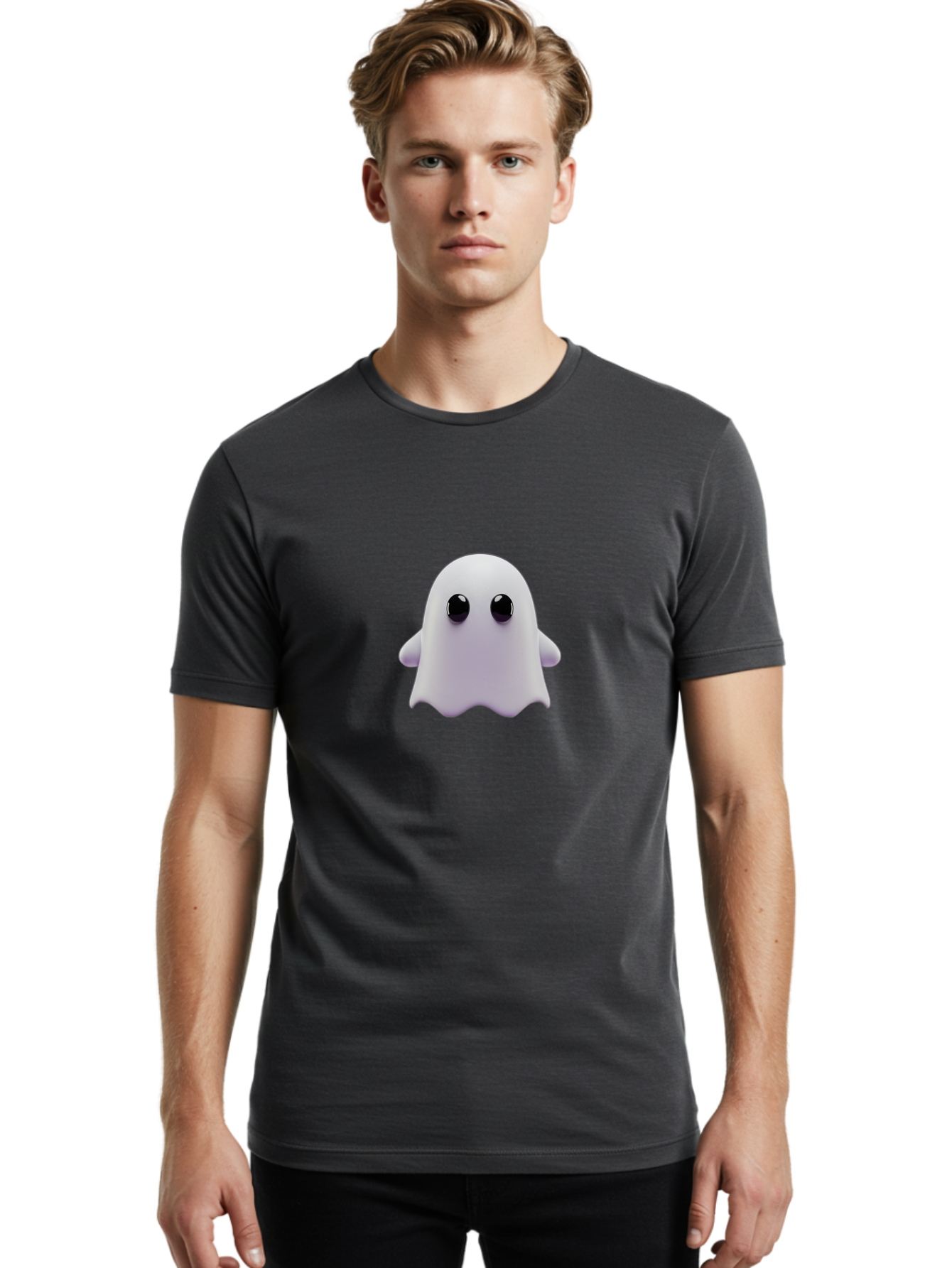 Ghost-Emoji Men'S Graphic Tee, 100% Cotton, Comfortable Casual Summer Wear, Machine Washable, Cartoon Ghost, Ghost Character, Cute Supernatural Being, 3D Illustration, Ghostly Figure, Spooky Charm, Adorable Eyes, Playful Spirit Baa733