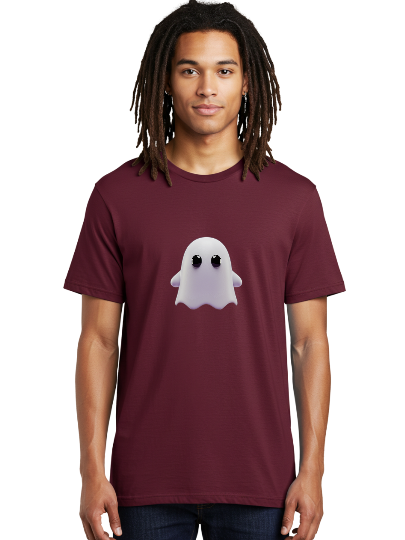 Ghost-Emoji Men'S Graphic Tee, 100% Cotton, Comfortable Casual Summer Wear, Machine Washable, Cartoon Ghost, Ghost Character, Cute Supernatural Being, 3D Illustration, Ghostly Figure, Spooky Charm, Adorable Eyes, Playful Spirit Baa733