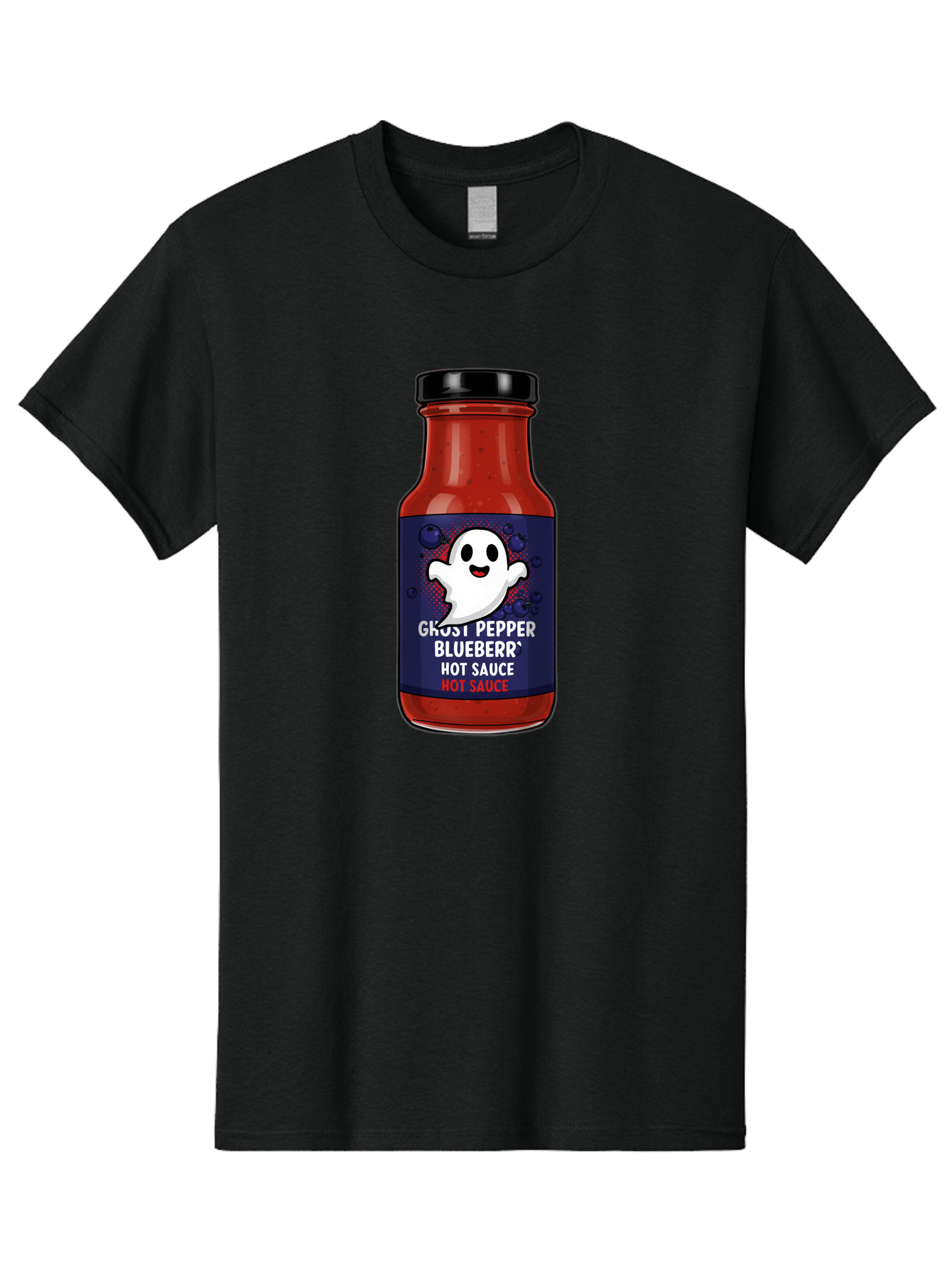 Ghost-Pepper-Blueburr-Hot-Sauce Men'S Graphic Tee, 100% Cotton, Comfortable Casual Summer Wear, Machine Washable, Hot Sauce, Spicy Condiment, Ghost Pepper, Blueberry Flavor, Condiment Bottle, Sauce Label, Spicy Food, Flavorful Sauce, Baa734