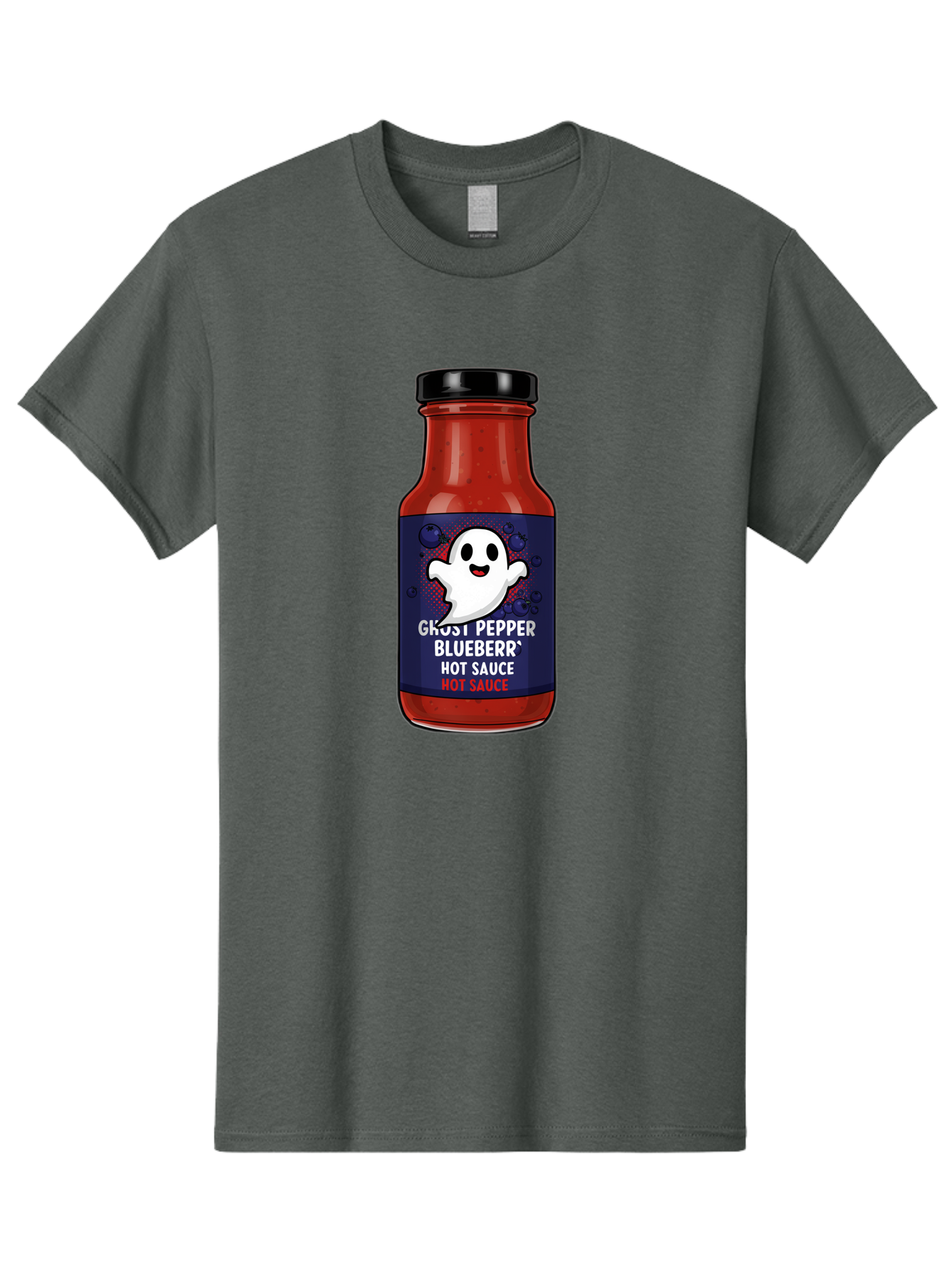 Ghost-Pepper-Blueburr-Hot-Sauce Men'S Graphic Tee, 100% Cotton, Comfortable Casual Summer Wear, Machine Washable, Hot Sauce, Spicy Condiment, Ghost Pepper, Blueberry Flavor, Condiment Bottle, Sauce Label, Spicy Food, Flavorful Sauce, Baa734