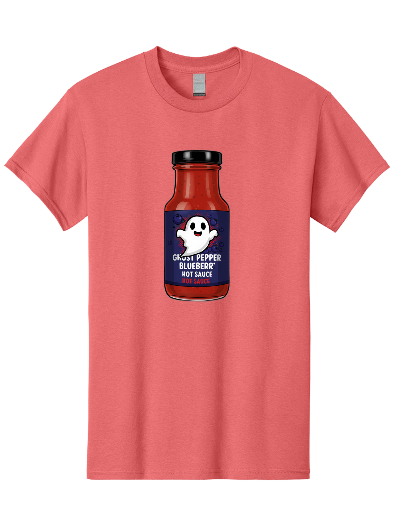 Ghost-Pepper-Blueburr-Hot-Sauce Men'S Graphic Tee, 100% Cotton, Comfortable Casual Summer Wear, Machine Washable, Hot Sauce, Spicy Condiment, Ghost Pepper, Blueberry Flavor, Condiment Bottle, Sauce Label, Spicy Food, Flavorful Sauce, Baa734