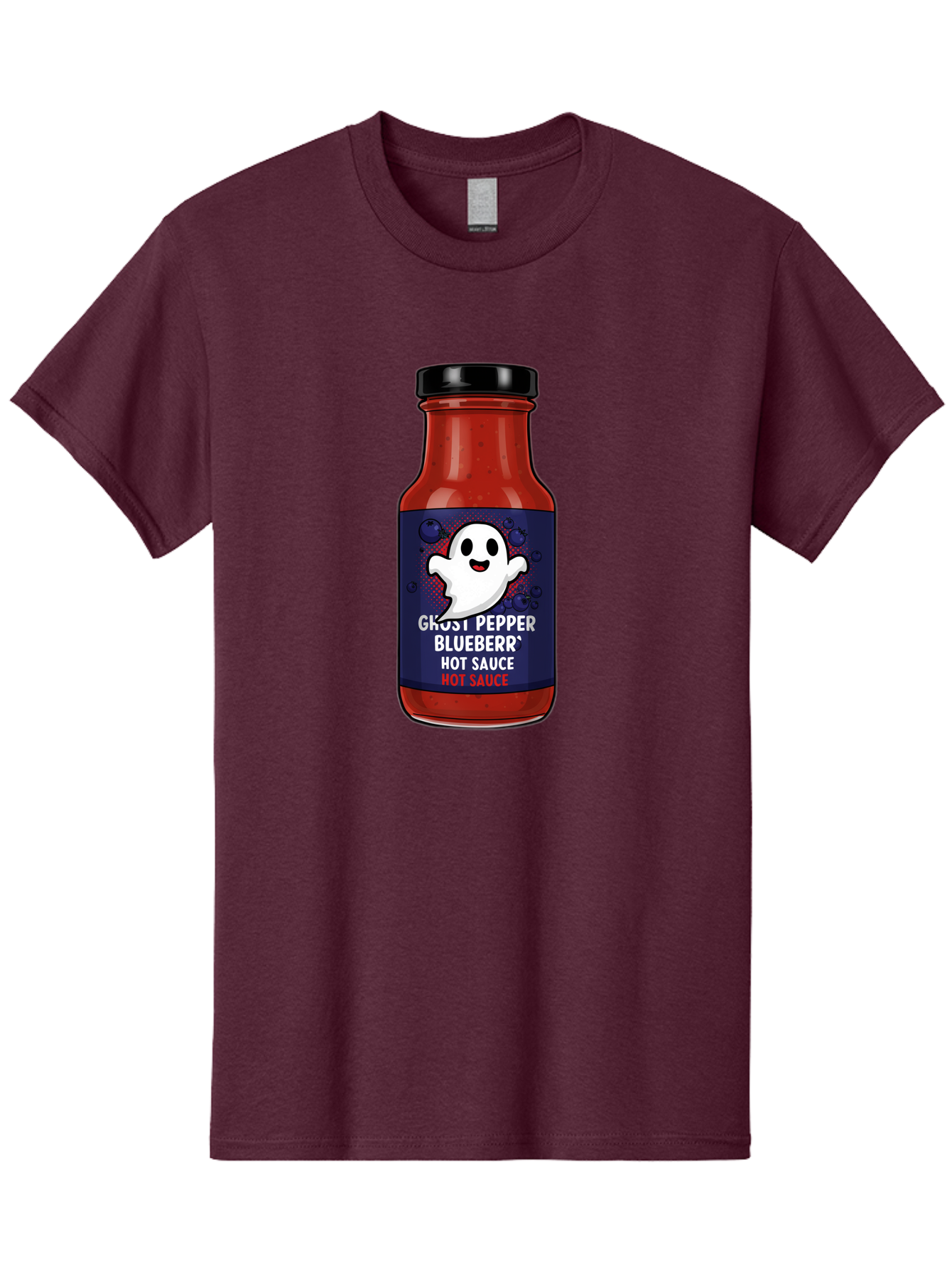 Ghost-Pepper-Blueburr-Hot-Sauce Men'S Graphic Tee, 100% Cotton, Comfortable Casual Summer Wear, Machine Washable, Hot Sauce, Spicy Condiment, Ghost Pepper, Blueberry Flavor, Condiment Bottle, Sauce Label, Spicy Food, Flavorful Sauce, Baa734