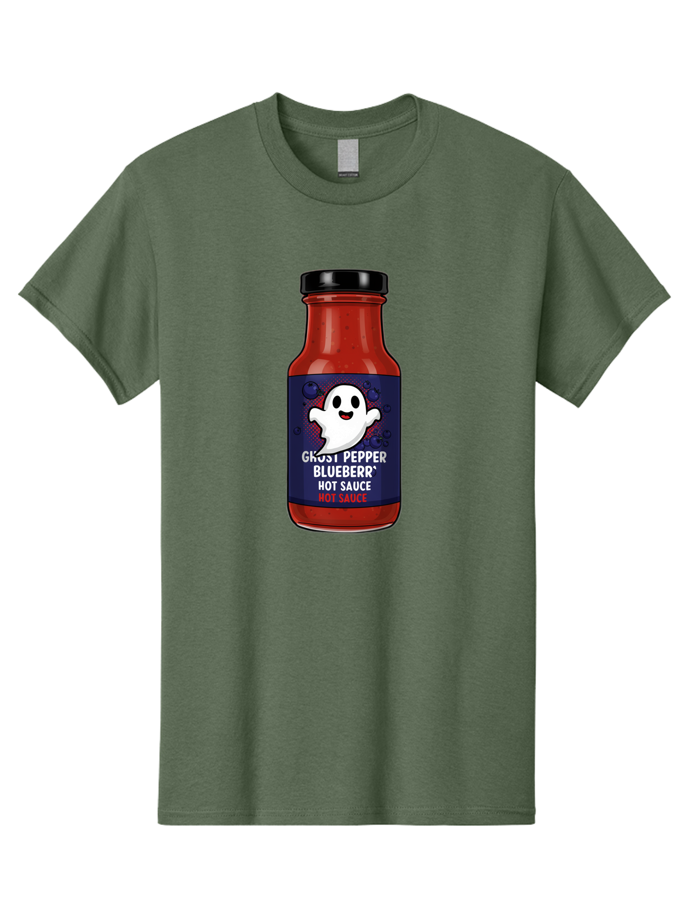 Ghost-Pepper-Blueburr-Hot-Sauce Men'S Graphic Tee, 100% Cotton, Comfortable Casual Summer Wear, Machine Washable, Hot Sauce, Spicy Condiment, Ghost Pepper, Blueberry Flavor, Condiment Bottle, Sauce Label, Spicy Food, Flavorful Sauce, Baa734
