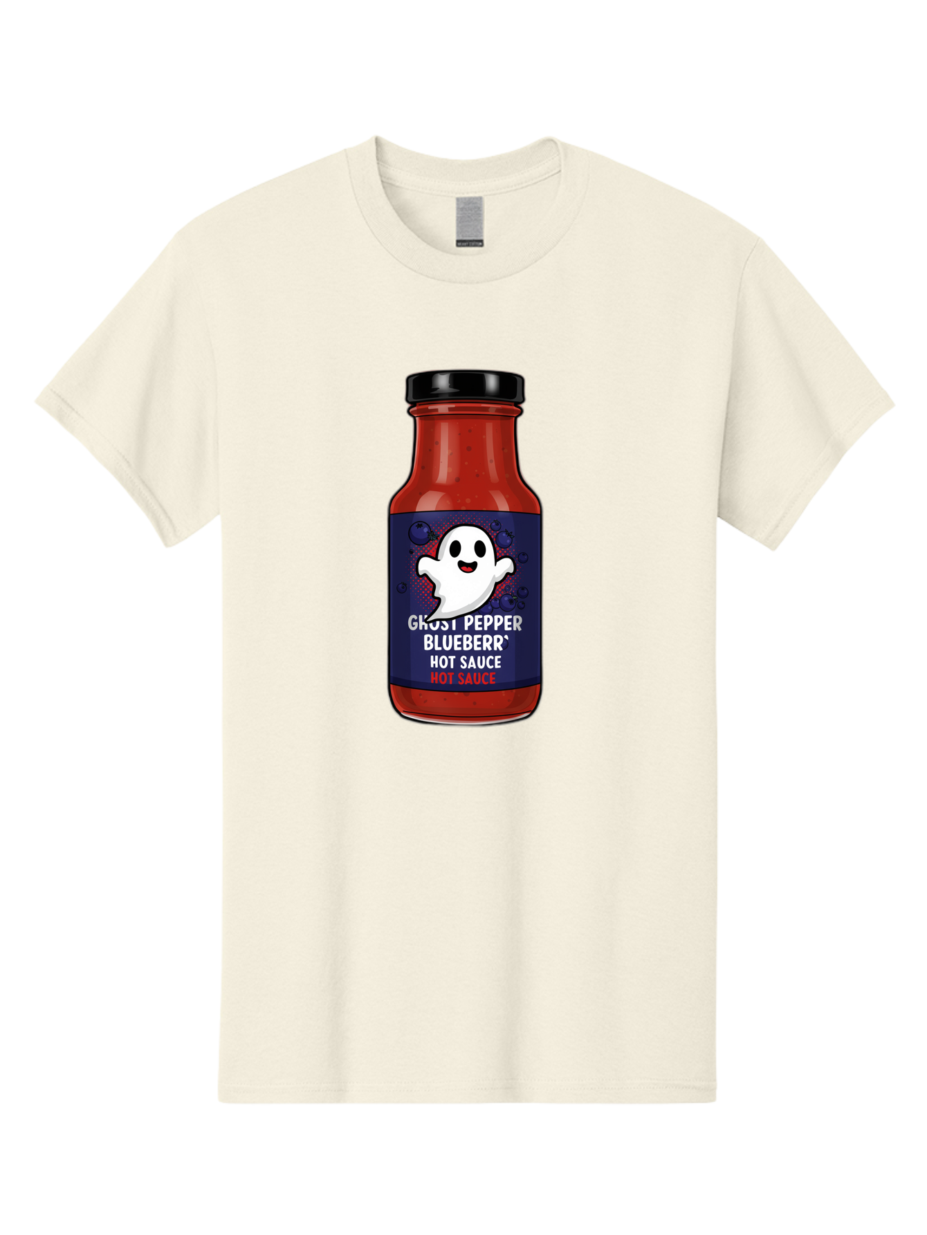Ghost-Pepper-Blueburr-Hot-Sauce Men'S Graphic Tee, 100% Cotton, Comfortable Casual Summer Wear, Machine Washable, Hot Sauce, Spicy Condiment, Ghost Pepper, Blueberry Flavor, Condiment Bottle, Sauce Label, Spicy Food, Flavorful Sauce, Baa734