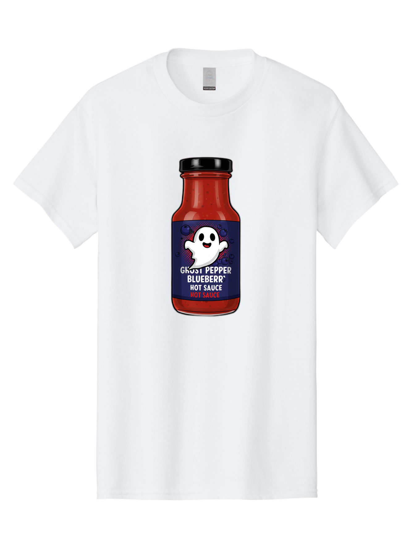 Ghost-Pepper-Blueburr-Hot-Sauce Men'S Graphic Tee, 100% Cotton, Comfortable Casual Summer Wear, Machine Washable, Hot Sauce, Spicy Condiment, Ghost Pepper, Blueberry Flavor, Condiment Bottle, Sauce Label, Spicy Food, Flavorful Sauce, Baa734