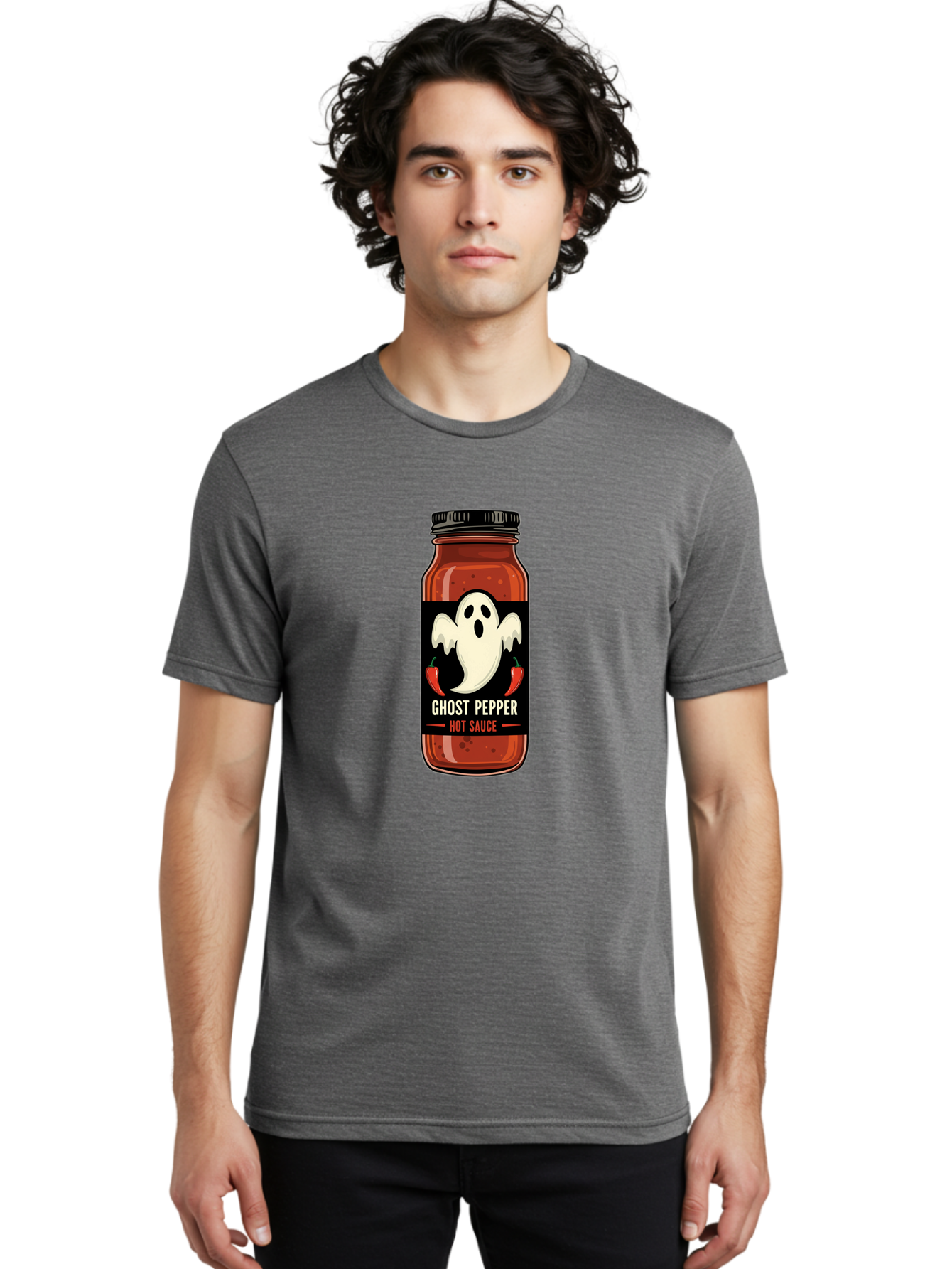 Ghost-Pepper Men'S Graphic Tee, 100% Cotton, Comfortable Casual Summer Wear, Machine Washable, Hot Sauce, Ghost Pepper, Spicy Condiment, Chili Peppers, Flavorful Seasoning, Culinary Delight, Spicy Food, Savory Taste Baa735
