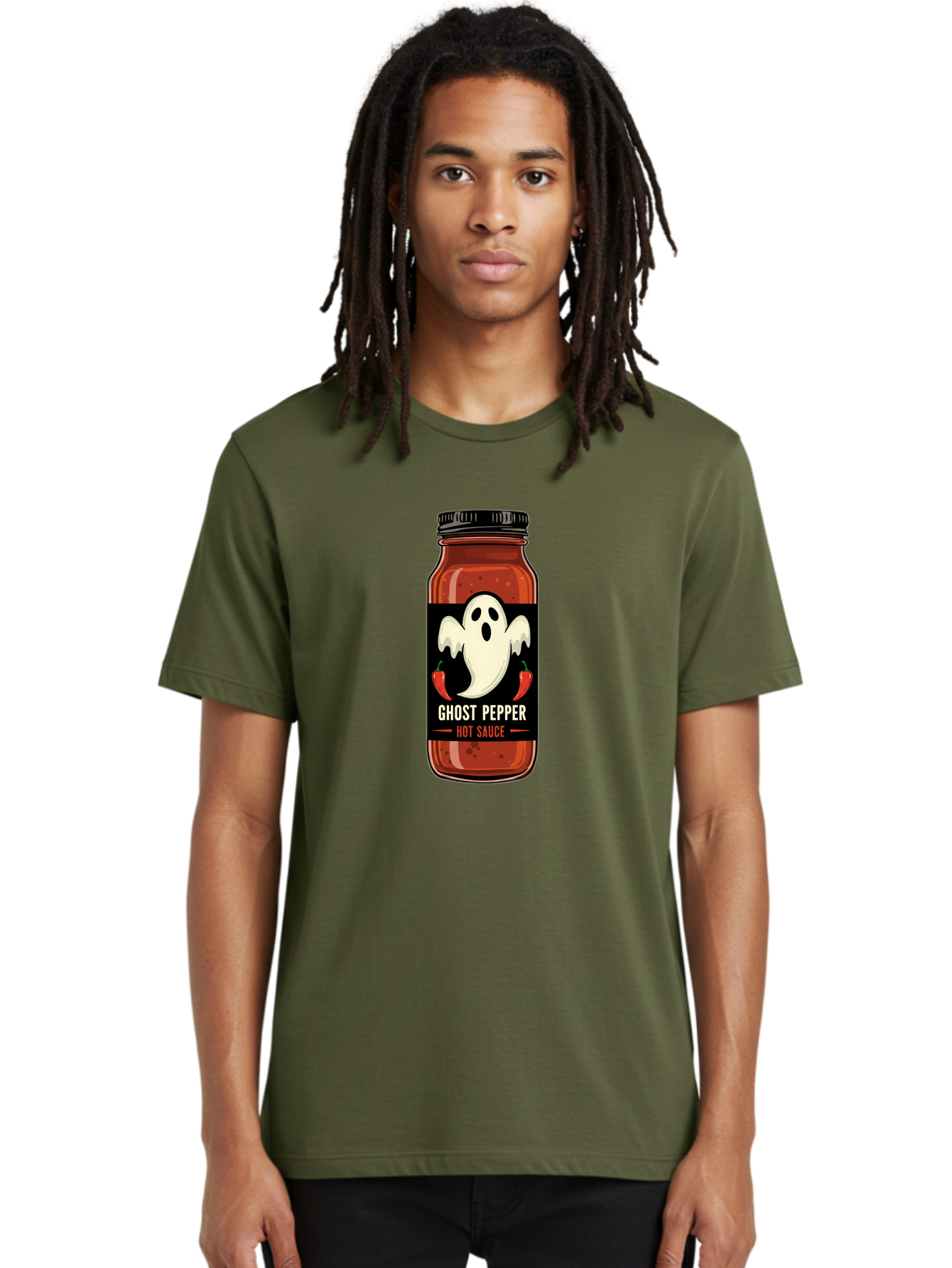 Ghost-Pepper Men'S Graphic Tee, 100% Cotton, Comfortable Casual Summer Wear, Machine Washable, Hot Sauce, Ghost Pepper, Spicy Condiment, Chili Peppers, Flavorful Seasoning, Culinary Delight, Spicy Food, Savory Taste Baa735