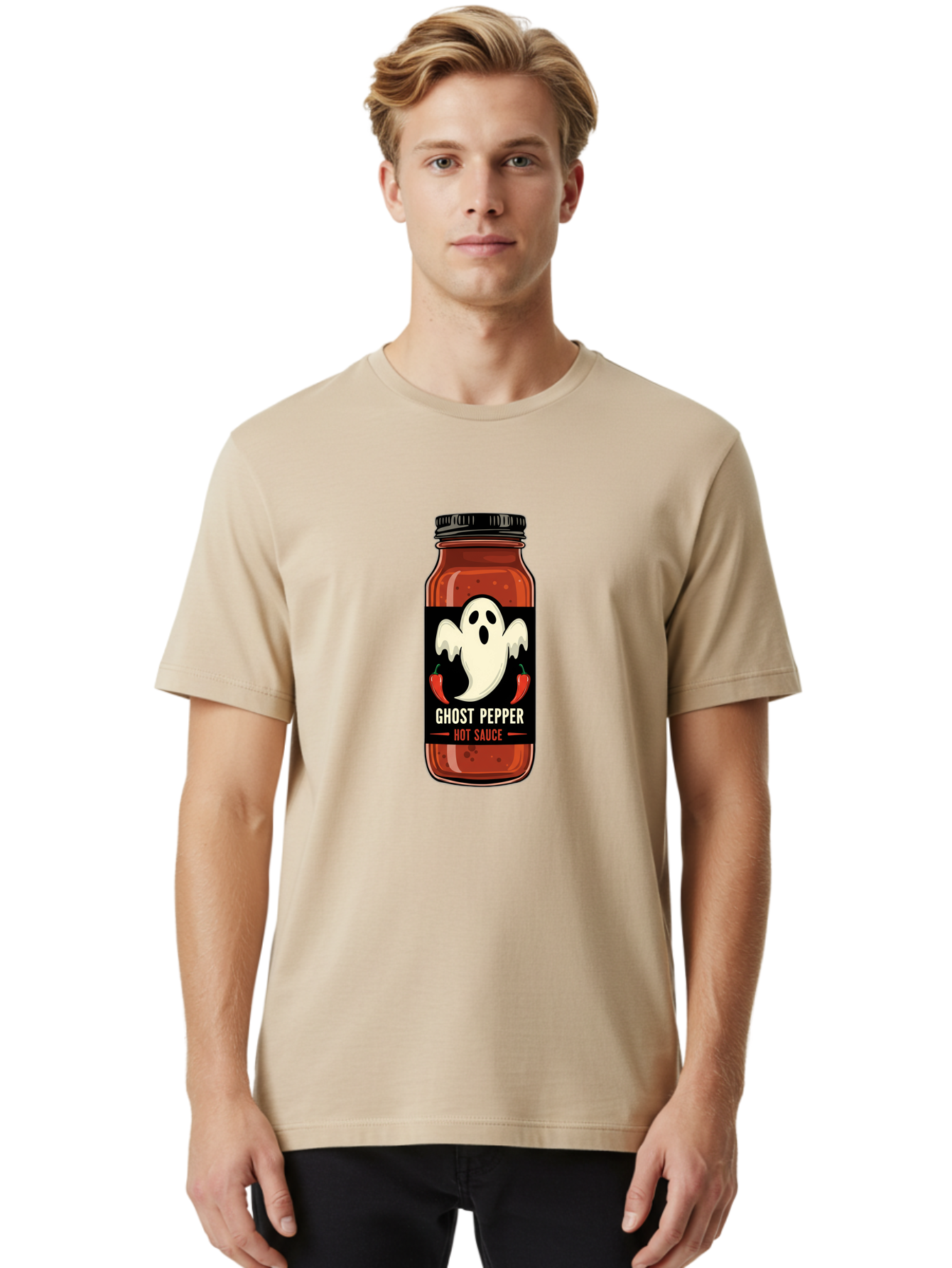 Ghost-Pepper Men'S Graphic Tee, 100% Cotton, Comfortable Casual Summer Wear, Machine Washable, Hot Sauce, Ghost Pepper, Spicy Condiment, Chili Peppers, Flavorful Seasoning, Culinary Delight, Spicy Food, Savory Taste Baa735