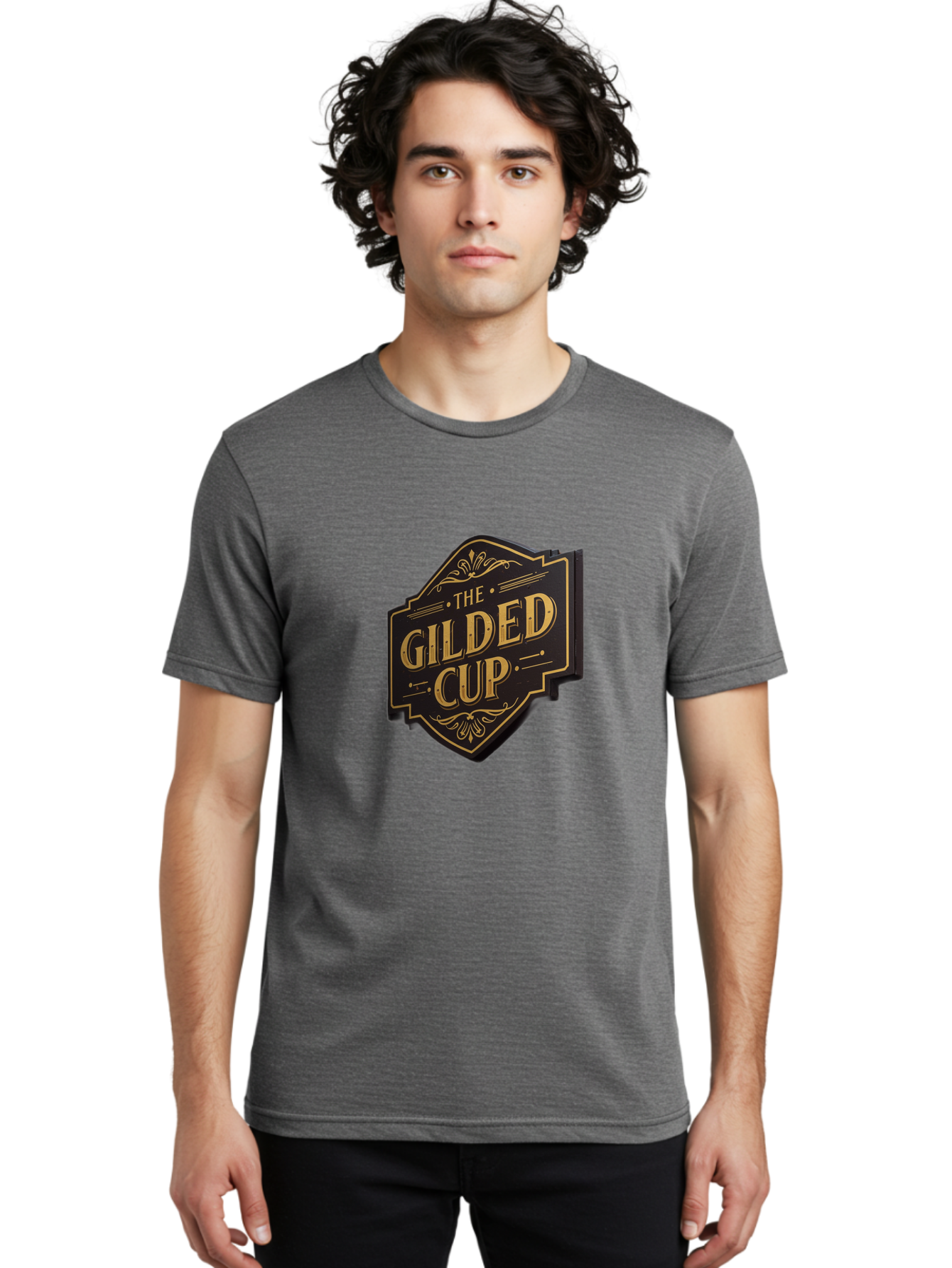 Gilded-Cup Men'S Graphic Tee, 100% Cotton, Comfortable Casual Summer Wear, Machine Washable, The Gilded Cup, Luxury Branding, Elegant Font, Gold And Black Logo, Vintage Style, Ornate Design, Sophistication, Premium Feel Baa736