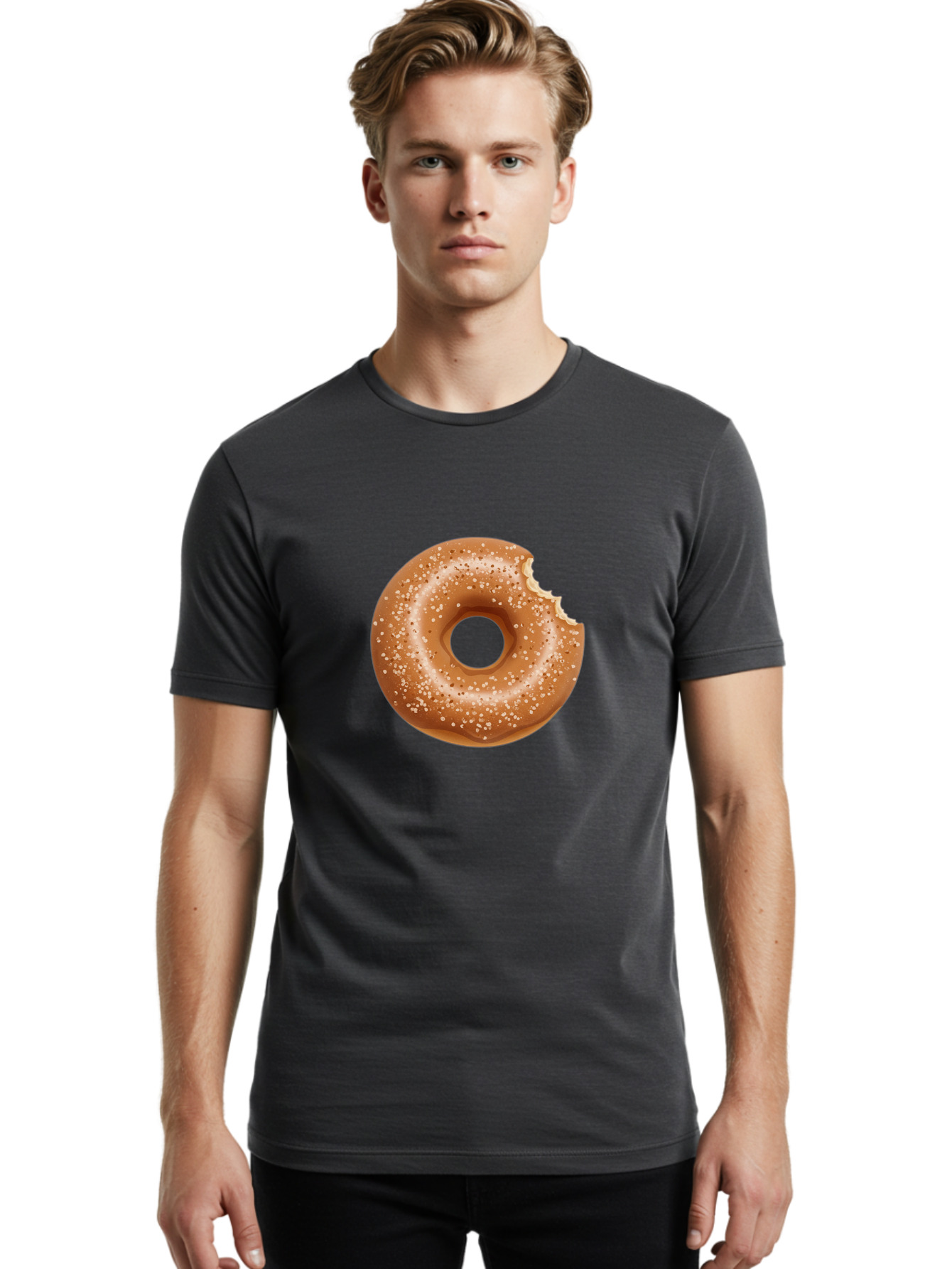 Glazed-Donut Men'S Graphic Tee, 100% Cotton, Comfortable Casual Summer Wear, Machine Washable, Glazed Donut, Bitten Donut, Sweet Treats, Tasty Desserts, Sugar-Coated, Donut With Bite Taken, Indulgent Snack, Baked Goods Baa737
