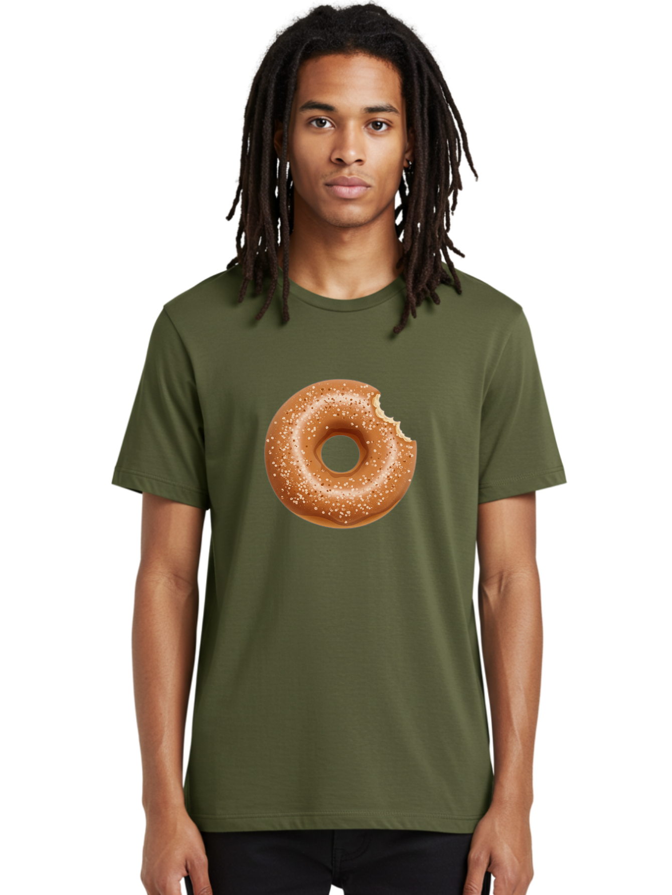Glazed-Donut Men'S Graphic Tee, 100% Cotton, Comfortable Casual Summer Wear, Machine Washable, Glazed Donut, Bitten Donut, Sweet Treats, Tasty Desserts, Sugar-Coated, Donut With Bite Taken, Indulgent Snack, Baked Goods Baa737
