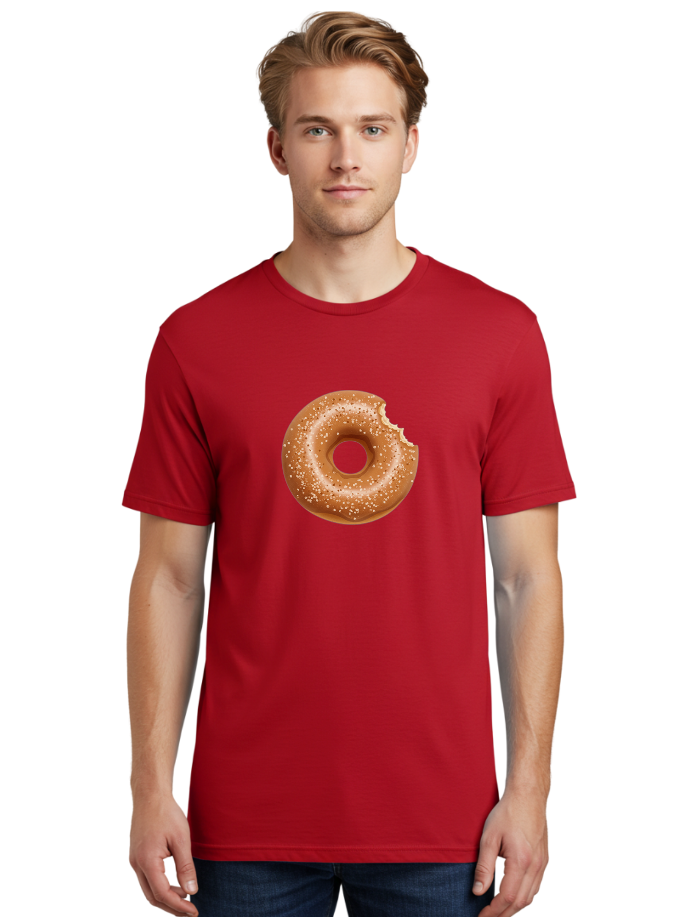 Glazed-Donut Men'S Graphic Tee, 100% Cotton, Comfortable Casual Summer Wear, Machine Washable, Glazed Donut, Bitten Donut, Sweet Treats, Tasty Desserts, Sugar-Coated, Donut With Bite Taken, Indulgent Snack, Baked Goods Baa737