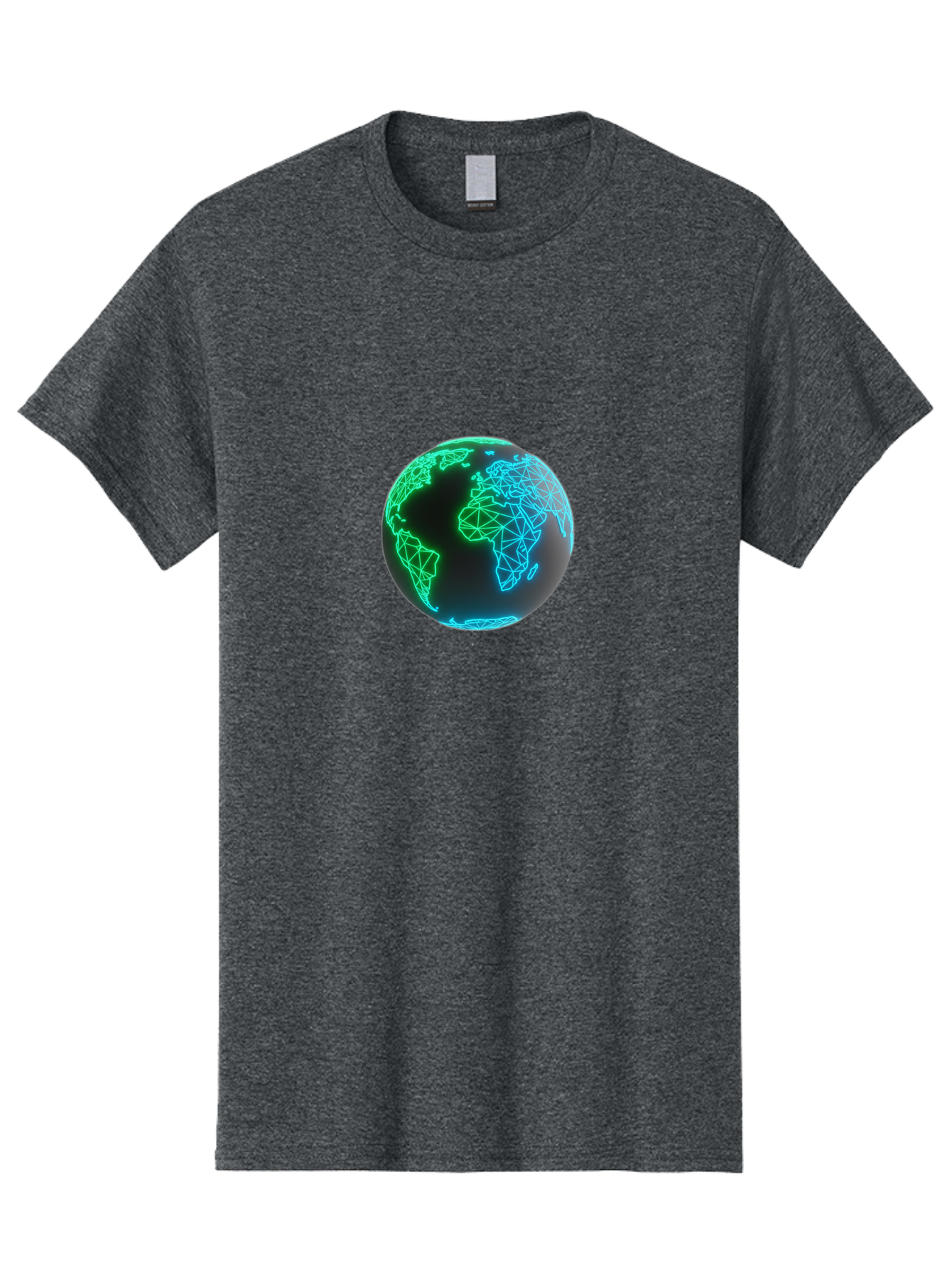 Globe-10 Men'S Graphic Tee, 100% Cotton, Comfortable Casual Summer Wear, Machine Washable, Globe, World Map, Digital Art, Neon Lights, Blue And Green Hues, Futuristic Design, Network Connections, Global Unity, 3D Rendering Baa739